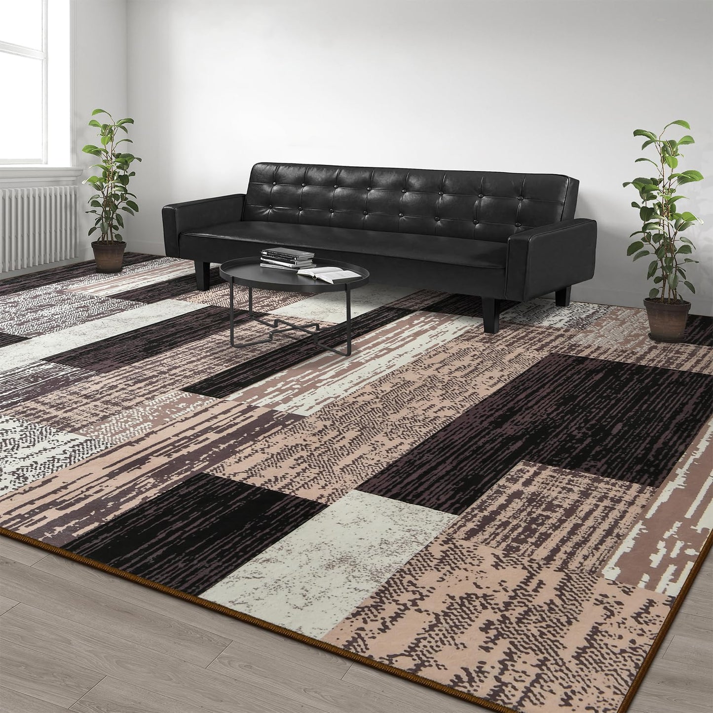 Large Area Rugs,Modern Geometric Patchwork Floor Decor for Bedroom Aesthetic Carpet, Rockwood Collection, Indoor Rugs for Living Room Dining Room Nursery Office Machine Washable Rug, 5x8 Ft Chocolate