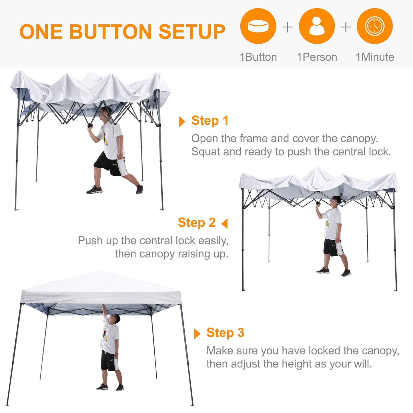 ABCCANOPY Pop Up Canopy Tent-10x10 Outdoor Camping Canopy Slant Leg Beach Canopy Tent with Backpack Bag,10 x 10 ft Base / 8 x 8 ft Top，White