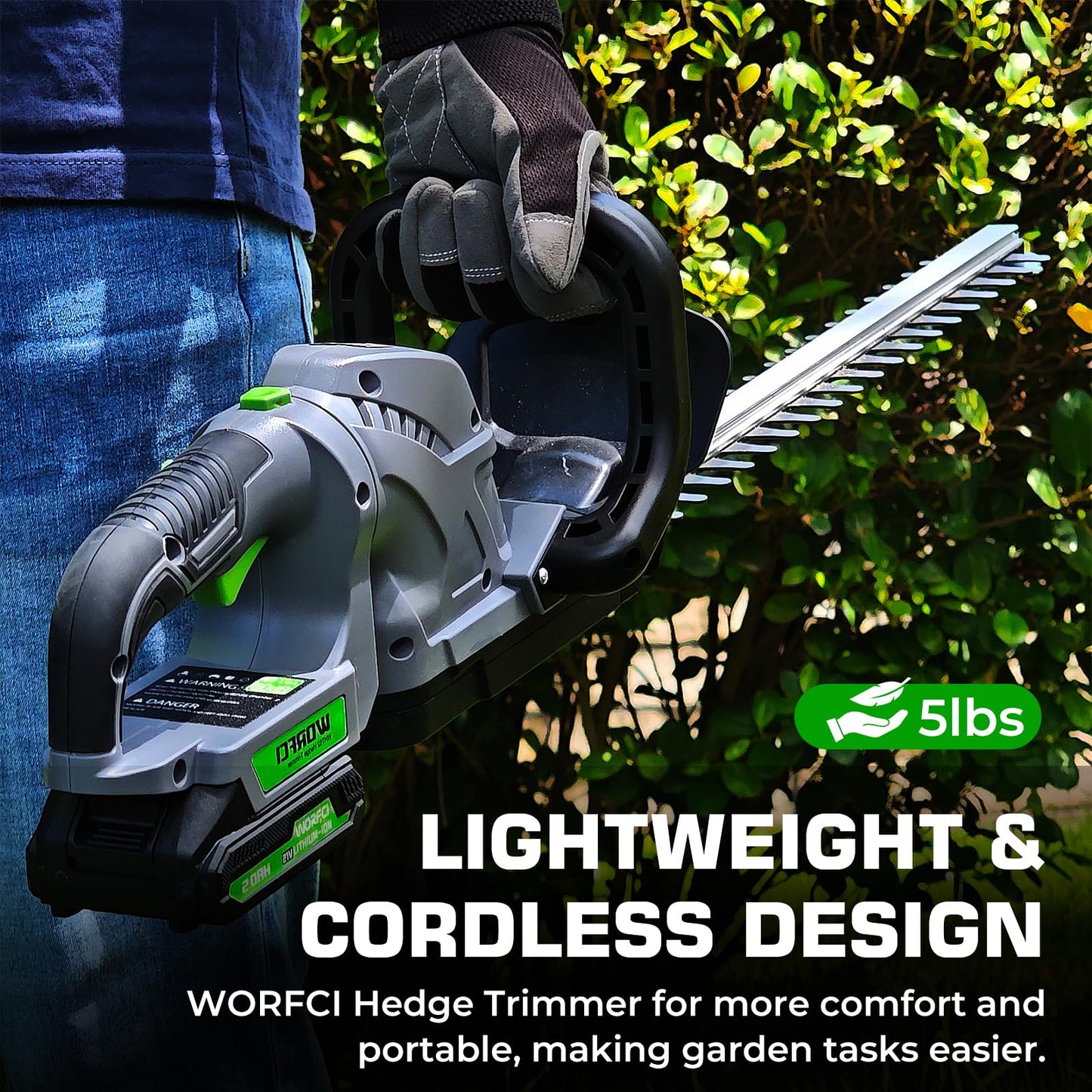 20-Inch Cordless Hedge Trimmer, Electric Handheld Bush Trimmer, 180° Rotatable Handle, with 2pack Battery and Charger (WHT52)