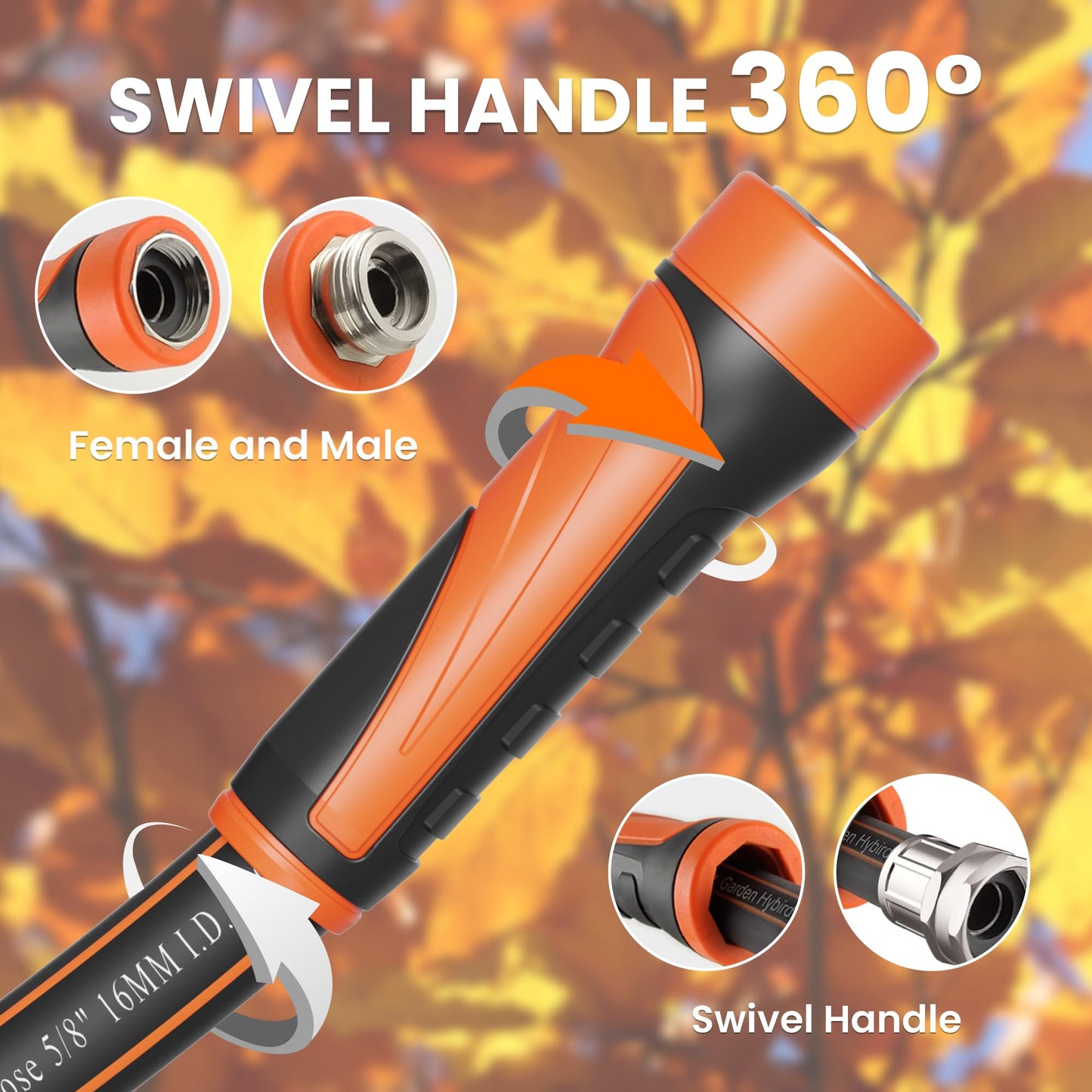 Giraffe Tools Garden Hose 5/8", Water Hose Heavy Duty, Flexible, Lightweight Hybrid Hose with Swivel Handle, 100ft Male to Female Fittings, Burst 600 PSI