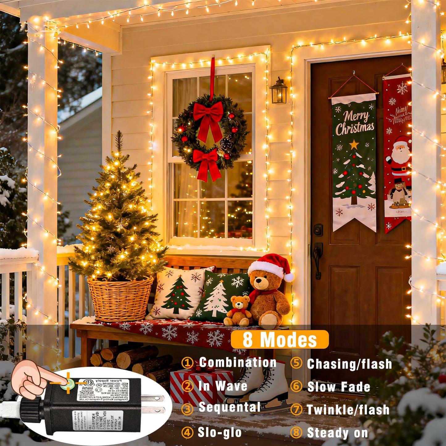 100ft 300 LED String Lights Indoor Connectable Warm White Christmas Lights Outdoor Waterproof, Twinkle Fairy Lights Plug in Clear Wire for Outside Wedding Bedroom Garden Tree Decorations