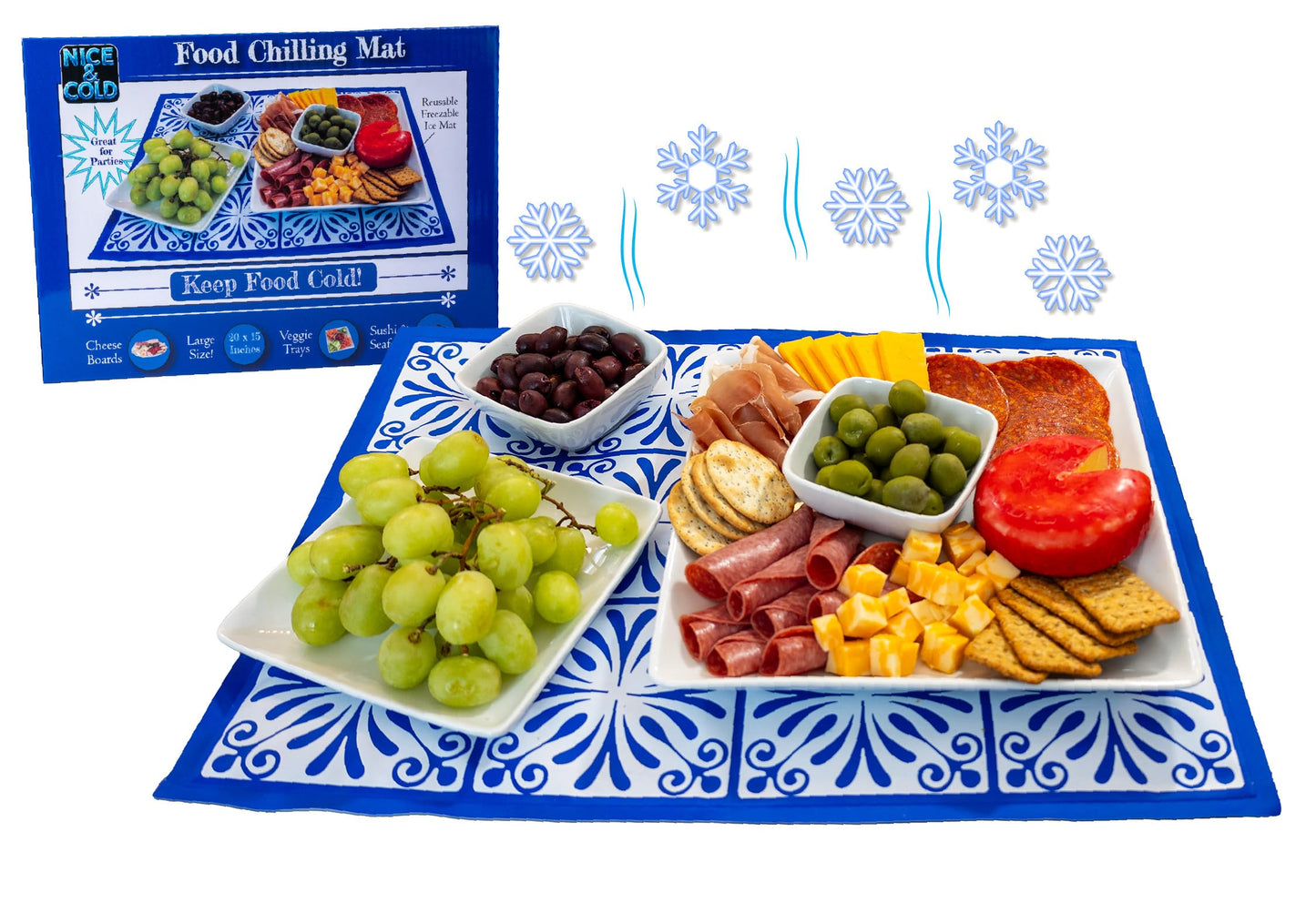 Reusable Freezable Ice Mat for Keeping Food Trays, Cheese Boards, Deli Meat, Veggie Plates, & Sushi Fresh and Cold – Charcuterie Chilling Mat – Perfect for Picnics & Parties!