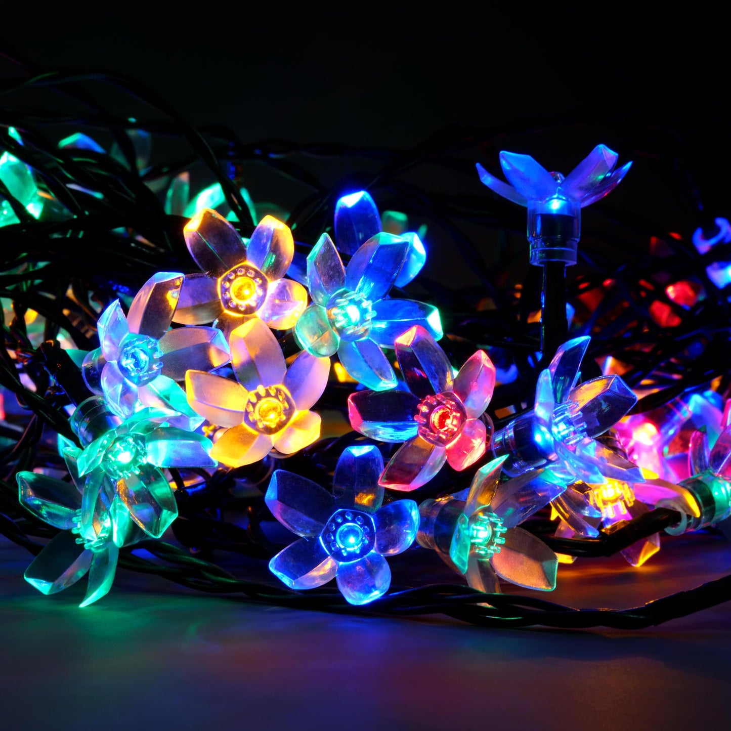 YULETIME 100 Count Multicolor Cherry Blossom Novelty String Lights, 8-Mode 33-Foot LED String Lights