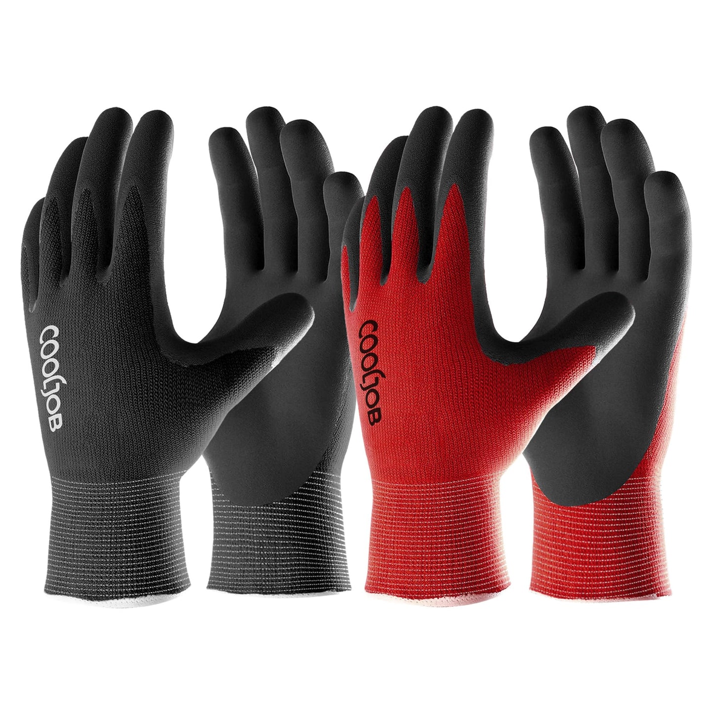 COOLJOB Gardening Gloves for Men, 2 Pairs Breathable Rubber Coated for Garden Weeding Landscaping, Outside Work for Lawn Yard, Men's Large Size, Black & Red