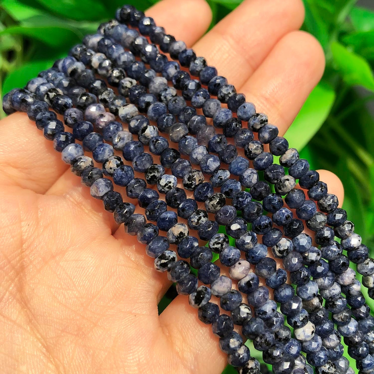 2 String 220PCS 3x5mm Natural Blue Color Speckled Beads for Jewelry Making, Songxi Facted Loose Gemstone Beads for DIY Bracelet Necklace Making Supplies with Energy Healing Chakra Power