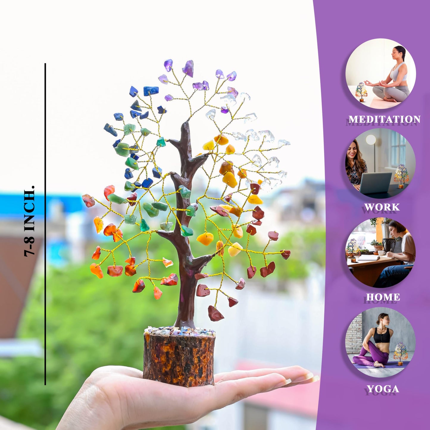 Crocon® 7 Chakra Crystal Tree of Life, Unique Gifts for Women, Meditation, Office Desk Decor, Healing Crystals Tree Gift for Women | House Warming Gift New Home Decoration Present Sister Mom Grandma