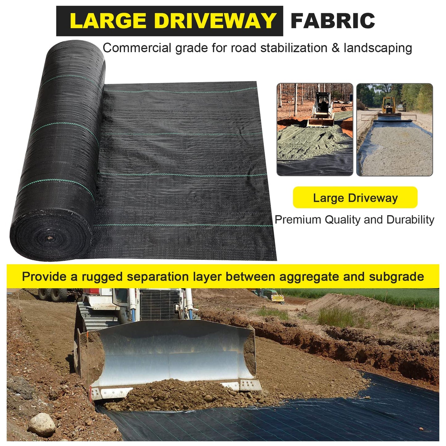Driveway Fabric - 6.5x330 ft Commercial Weed Barrier - Heavy Duty 3.5OZ French Drain Fabric for Erosion Control and Landscape Projects