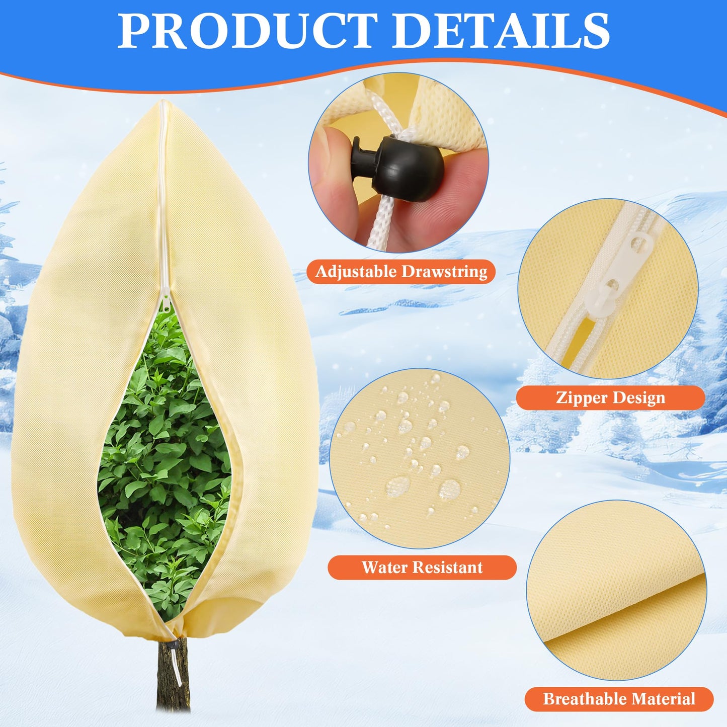 4 Pcs Plant Covers Freeze Protection, Reusable Winter Frost Cover for Outdoor Shrub & Fruit Tree Potted, 2.8oz/yd² Heavy-Duty Tree Jacket with Zipper & Drawstring, 32" x 47"