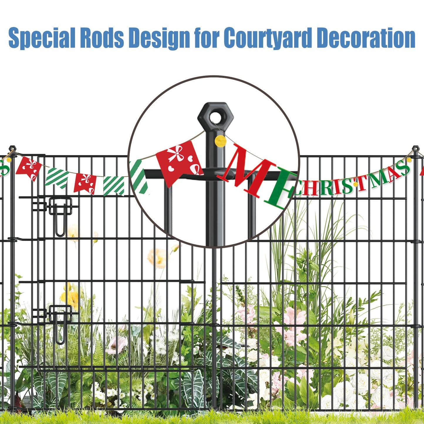 GDKASRNY 16 Panels Garden Fence,Rustproof Metal Fence Panels - 32in (H)×37.8ft (L) Garden Fencing Animal Barrier with Gate,Dog Fence Outdoor for Yard