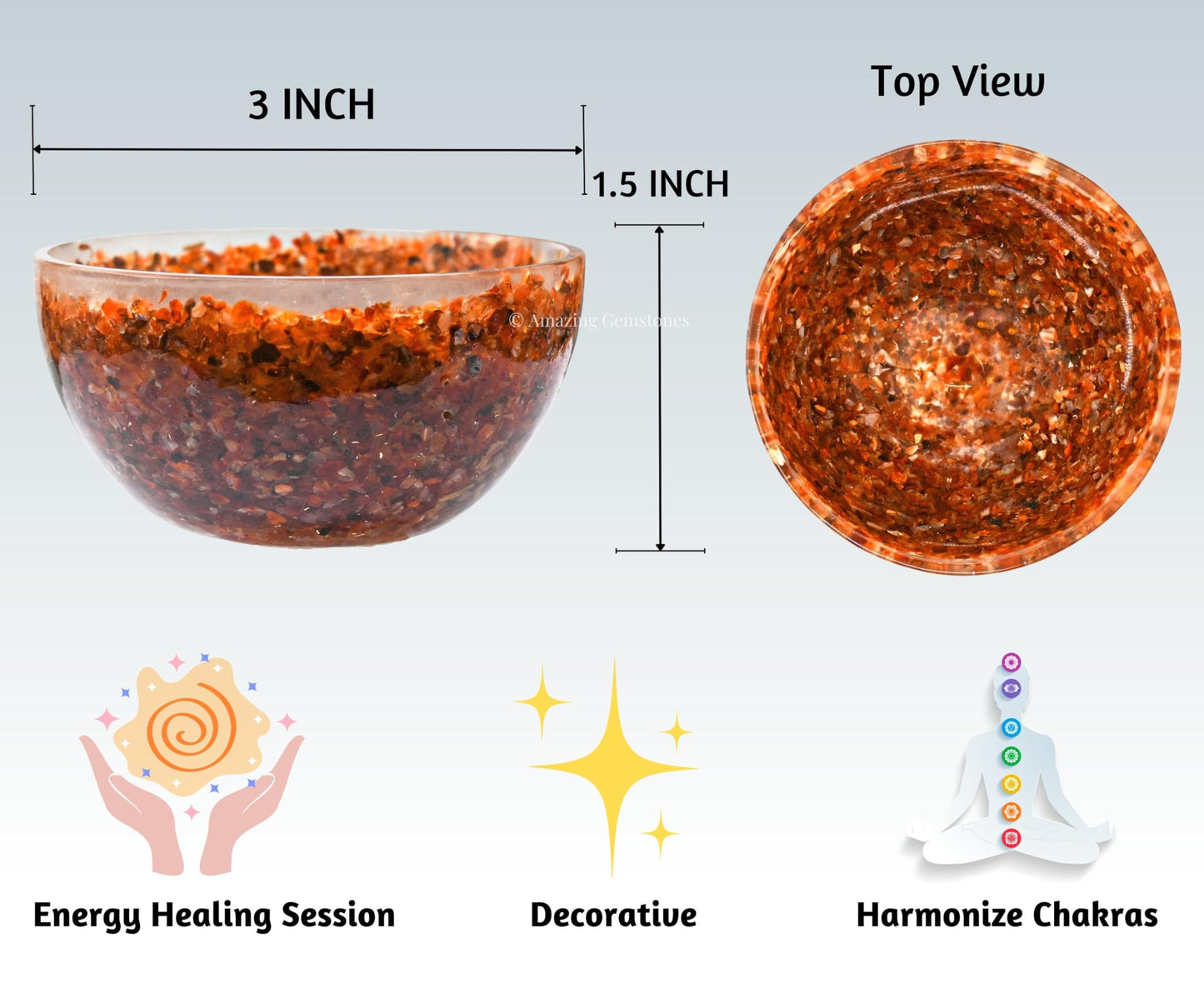 Amazing Gemstone Carnelian Orgonite Orgone Crystal Gemstone Bowl - 3" Orgonite Carnelian Crystal Bowl for Meditation, Crystals and Healing Stones Gift and Protection
