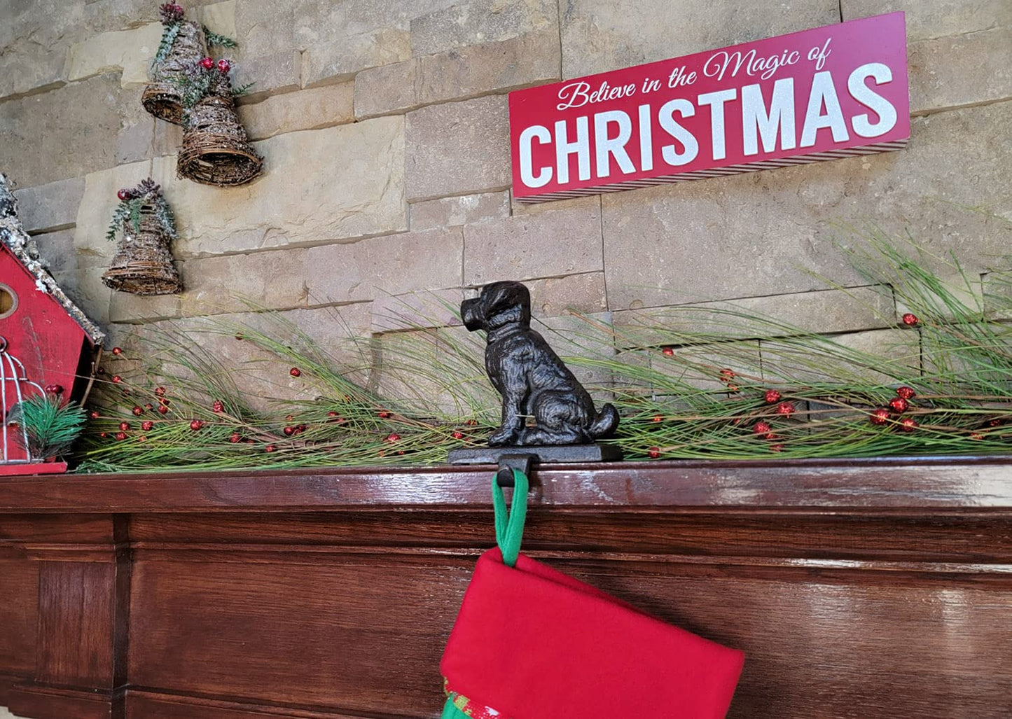 Lulu Decor Cast Iron Dog Stocking Holder - Sturdy Hanger for Mantel | Weighted Cute Stocking Holder for Dogs | Dog Christmas Stocking Holder for Holiday Mantel Decoration, 2.40 lbs (Sitting Dog)