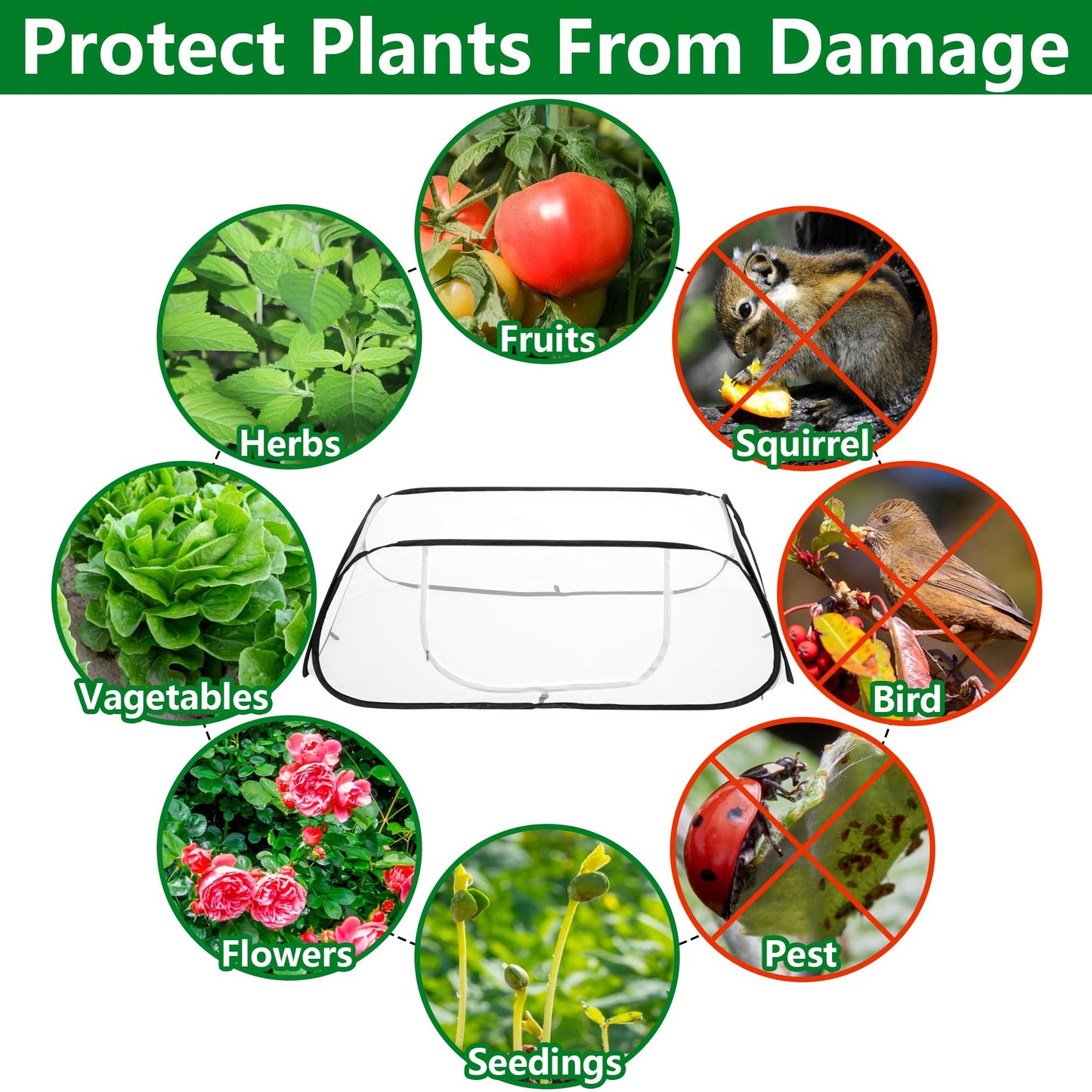 45" x 22" x 16" Pop Up Garden Rows Plants Cover, Raised Garden Beds Vegetable Rows Plant Protector, Insect Bird Barrier Plant Net Cage with Stakes for Protecting Seedlings Fruits Vegetable Row