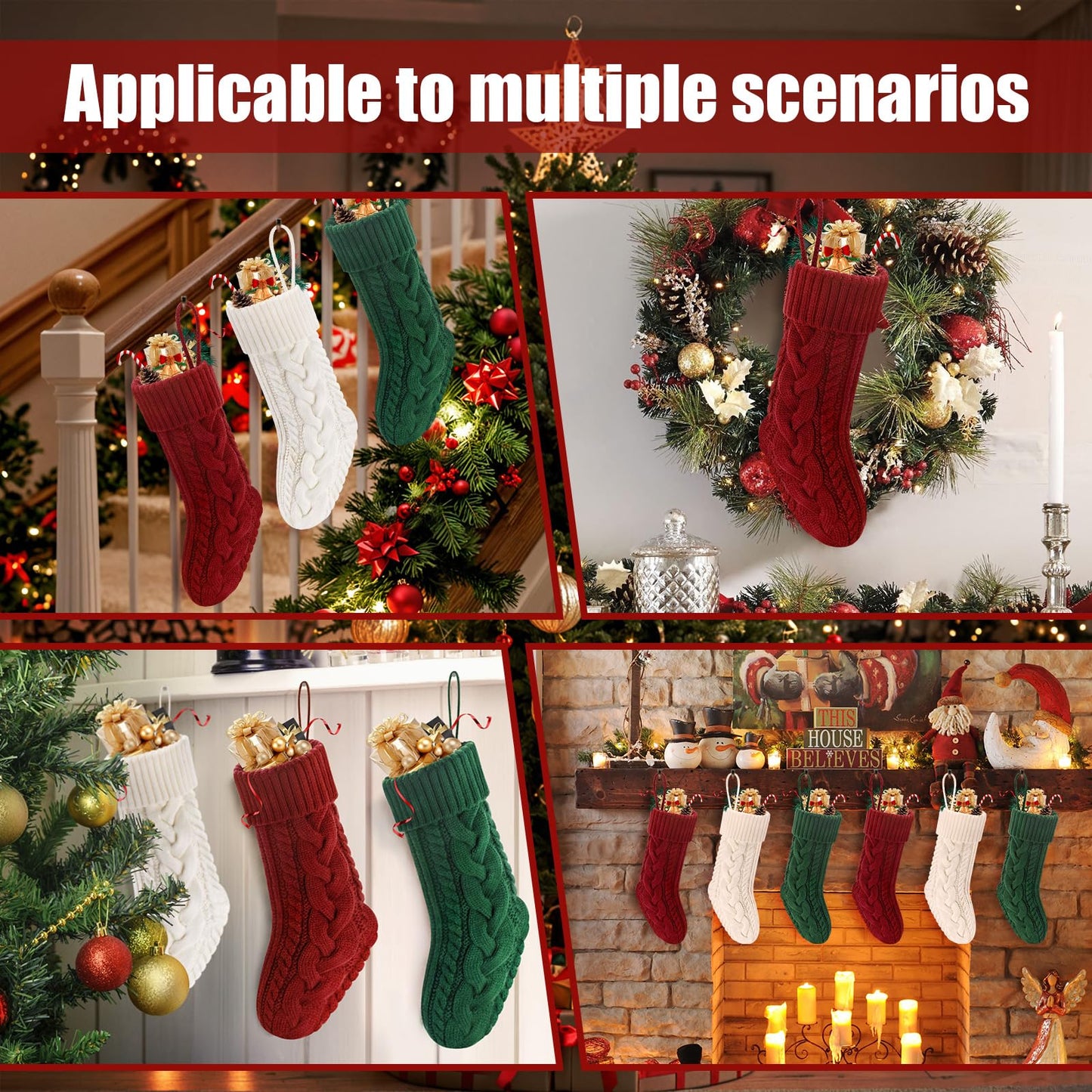 Doitory Christmas Stockings 6 Pack 18 Inches Large Size Knitted Stocking Christmas Decorations for Family Holiday Party Decor