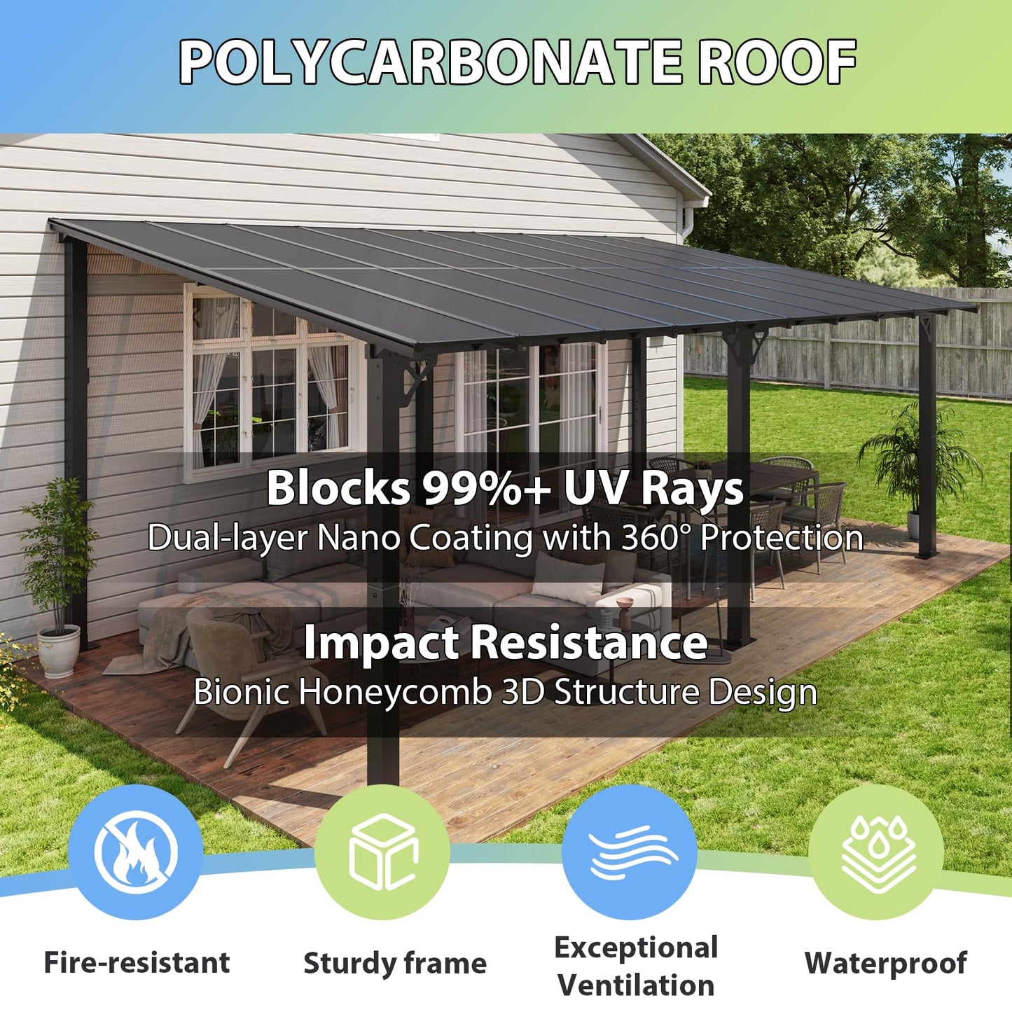 Aoxun 20'x10' Gazebo for Patio, Premium Pergola with Sloped Roof, Large Wall-Mounted Heavy Duty Awnings, for Backyard, Patio, Deck and More