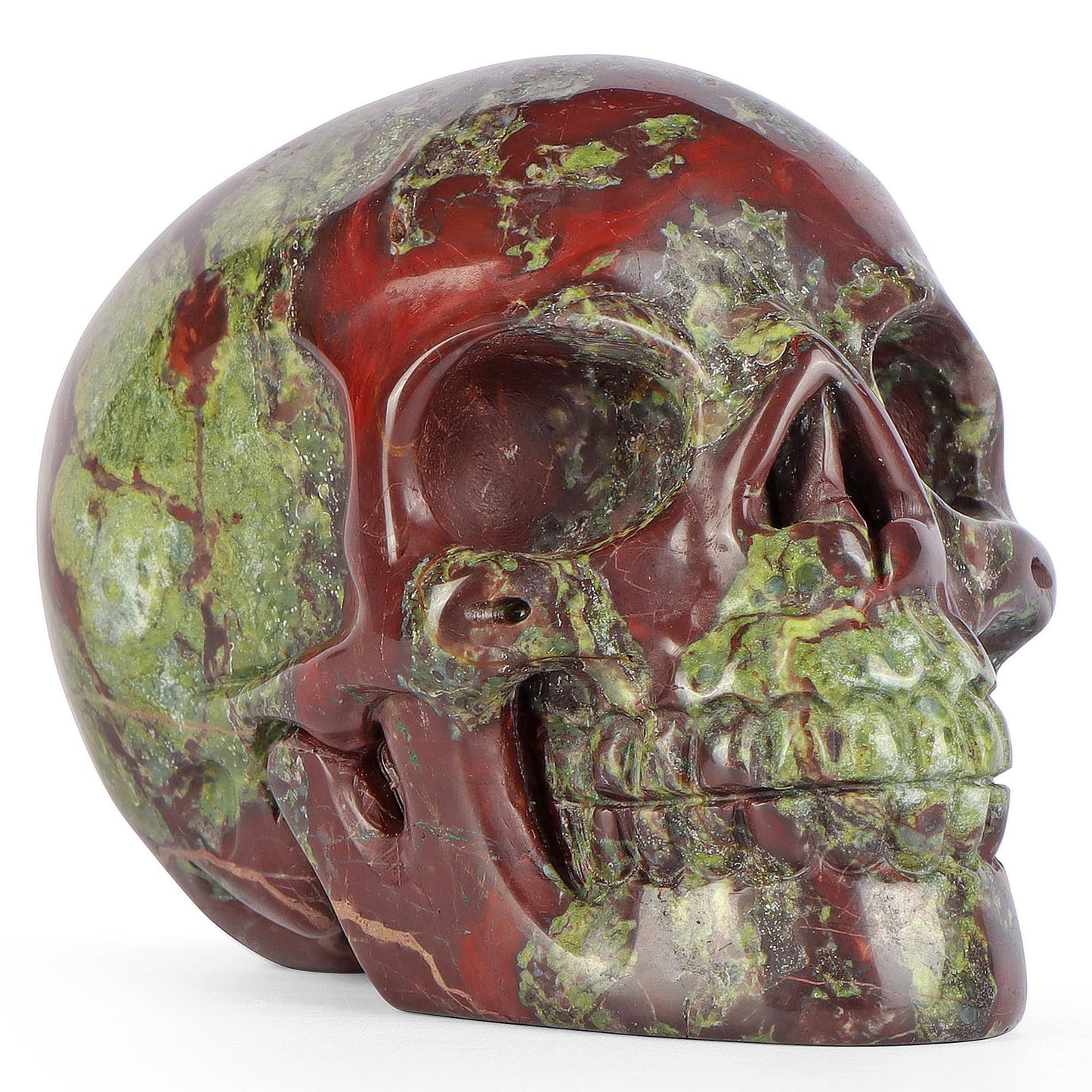 LEADGEM 3.0" Dragon Blood Stone Crystal Skull Head Figurine Healing Stone Carved Sugar Skull Statue Sculpture Decor Day of The Dead Statue Ornaments Halloween Decoration