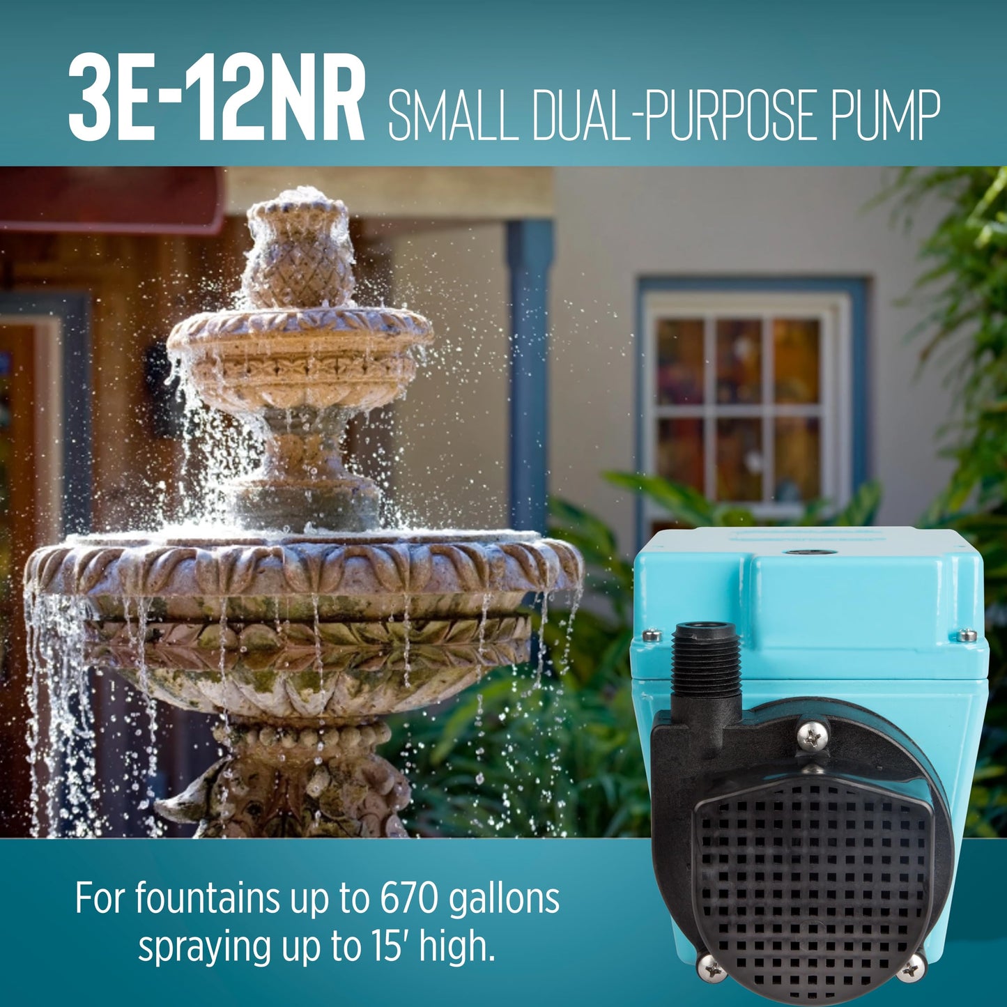 Little Giant 3E-12NR 115-Volt, 1/15 HP, 670 GPH Dual Purpose In-Line or Small Submersible, Oil-Filled Pump, 6-Ft. Cord, Blue, 503203