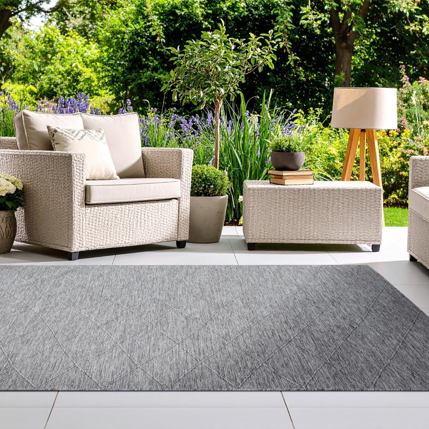 LUXE WEAVERS Non-Slip Washable Outdoor Gray 8x10 Area Rug, Modern Textured Geometric Carpet