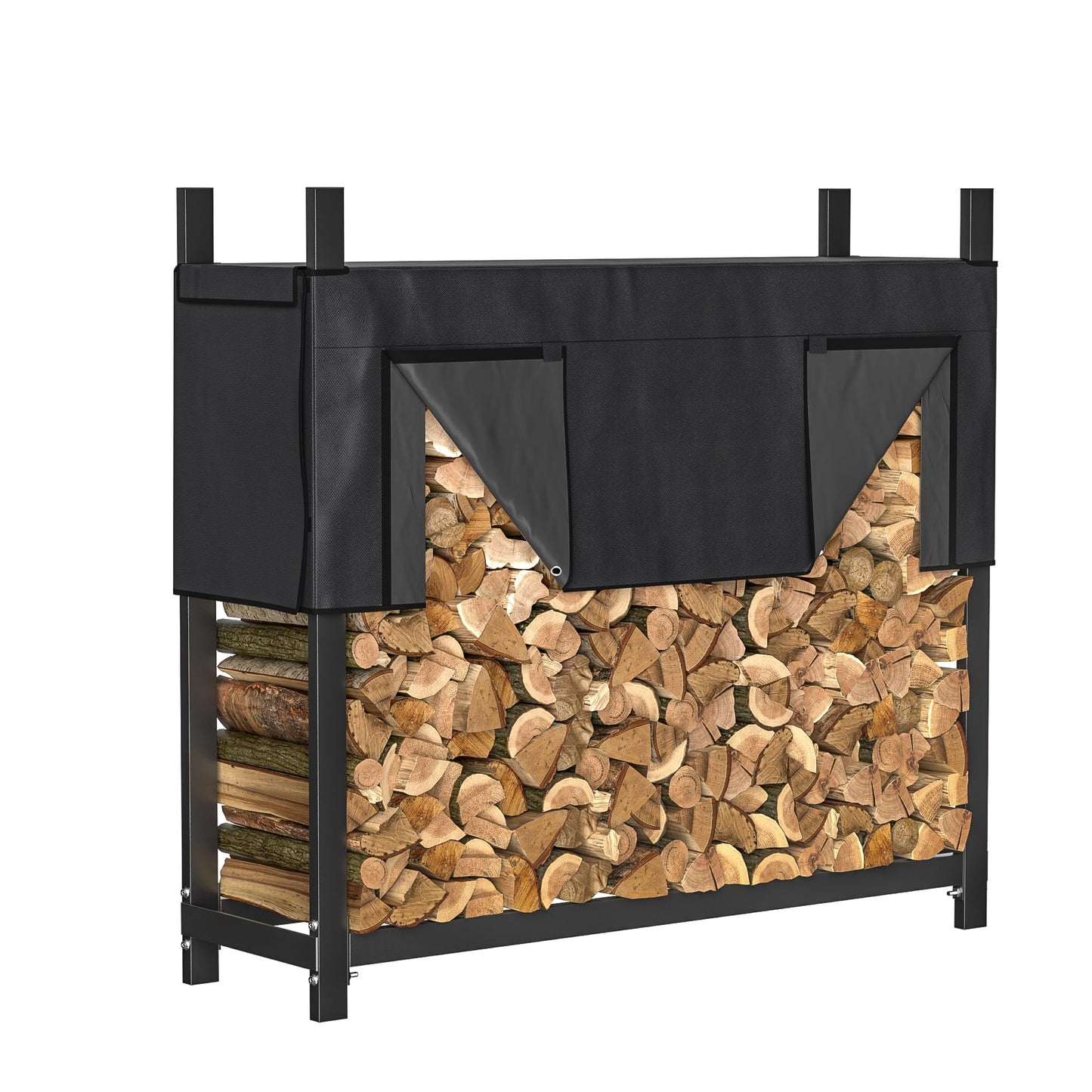 Ultrawall 4ft Heavy Duty Firewood Rack with Waterproof Cover, Freestanding Wood Log Holders for Firewood, Indoor/Outdoor Wood Storage Rack