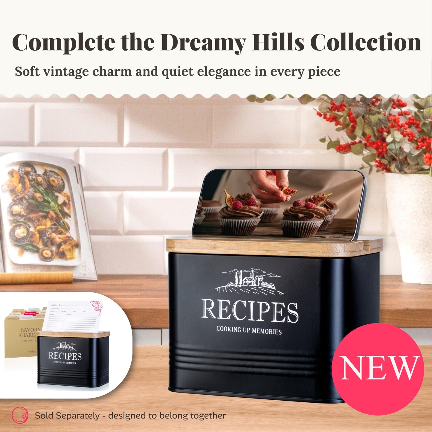 noonberry Kitchen Canisters for Countertop – 5-Piece Airtight Canister Sets for the Kitchen Counter with Utensil Holder – Flour Sugar Coffee Tea Containers – Matte Black Finish