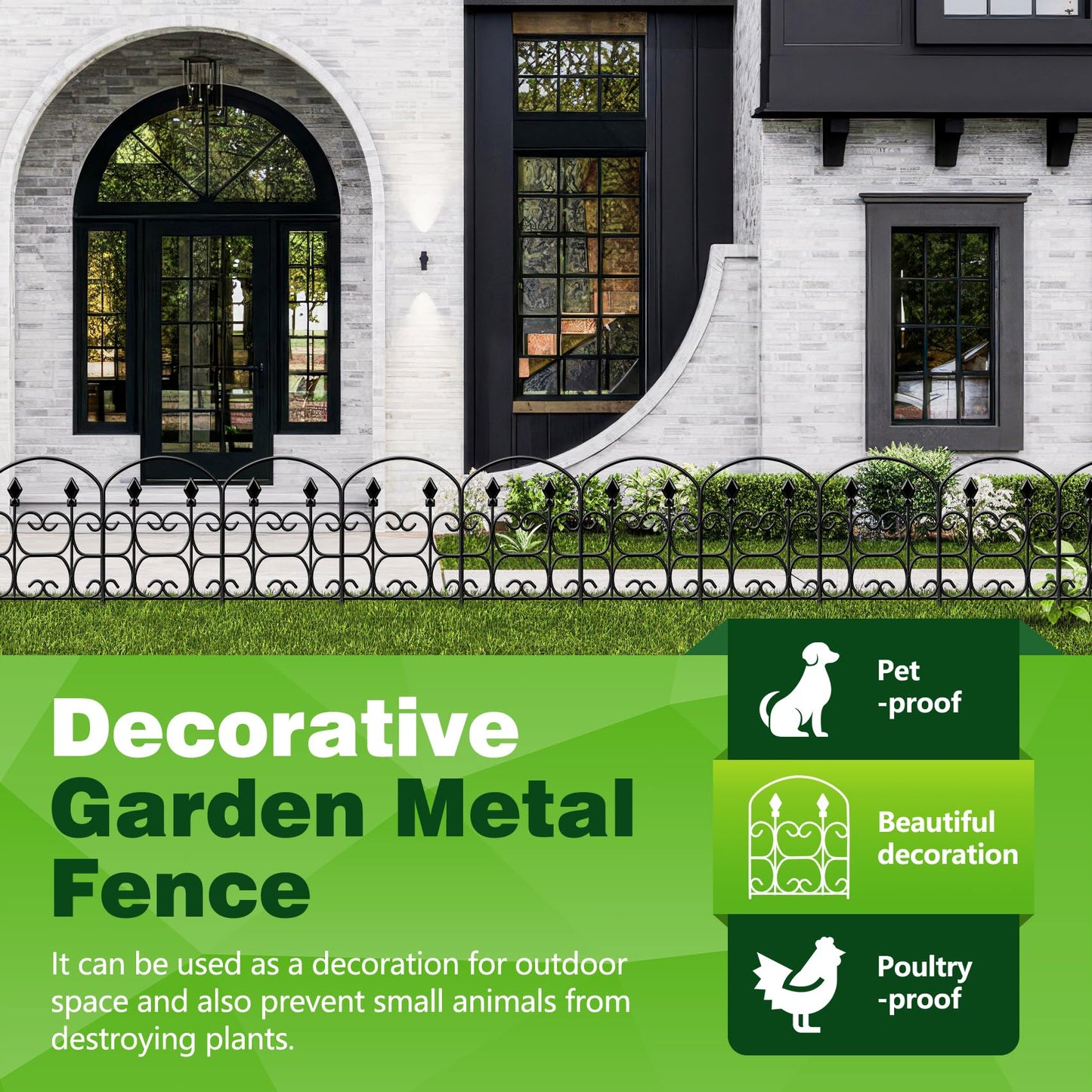 QIAOKAIYAN 19 Pack Decorative Garden Fence Panels – 24in(H) x 20.57ft(L) Black Metal Fence with Floral No Dig Animal Barrier Fence Rustproof Garden Edging for Yard Patio Dog Outdoor Decor Flower Bed