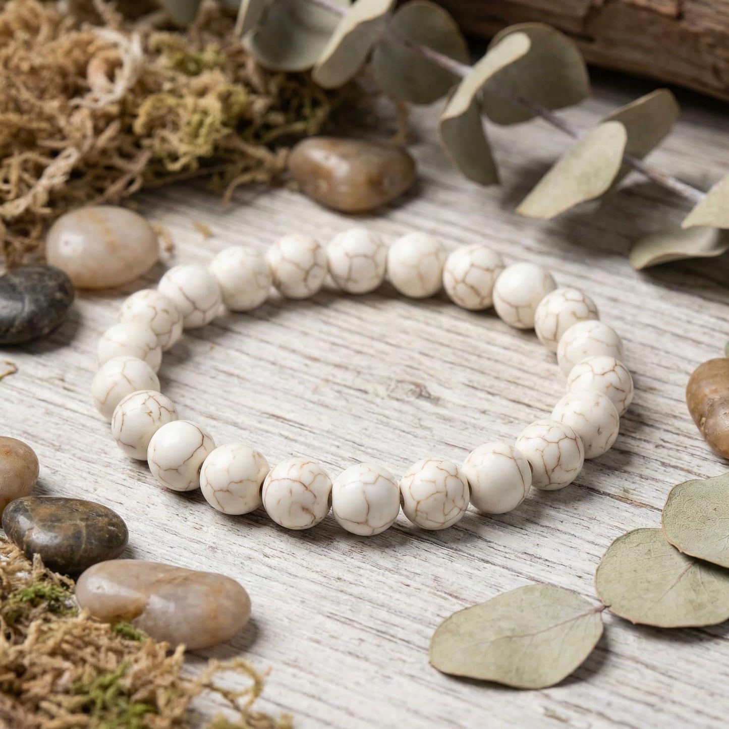 Yochus 60pcs White Turquoises Beads，6mm Healing Power Natural Stone Round Loose Beads for Jewelry Making Earring Necklace DIY Crafts
