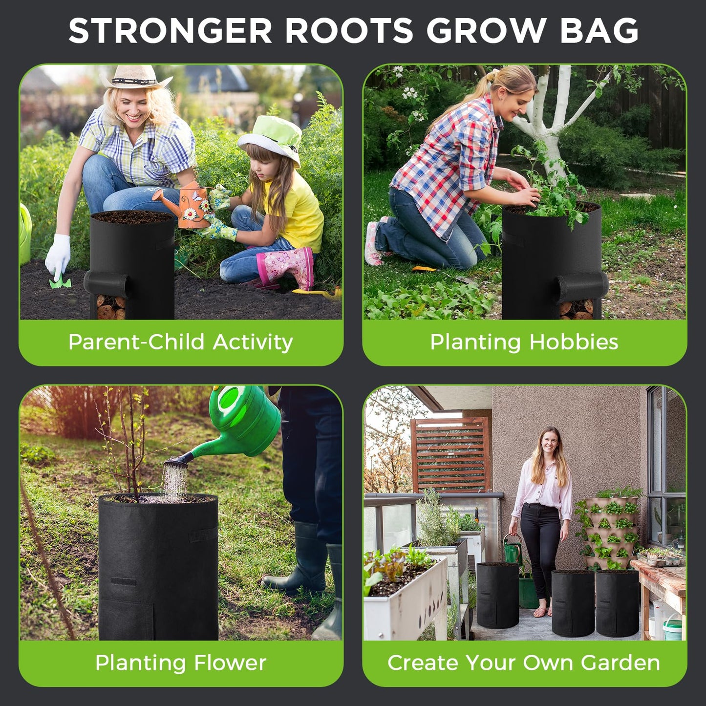 Yoojahow 2 Pack 30 Gallon Potato Grow Bags with Harvest Window, Durable Garden Planter Bags with Handles for Potatoes, Tomatoes, and Vegetables - Indoor & Outdoor Gardening Supplies (Black)