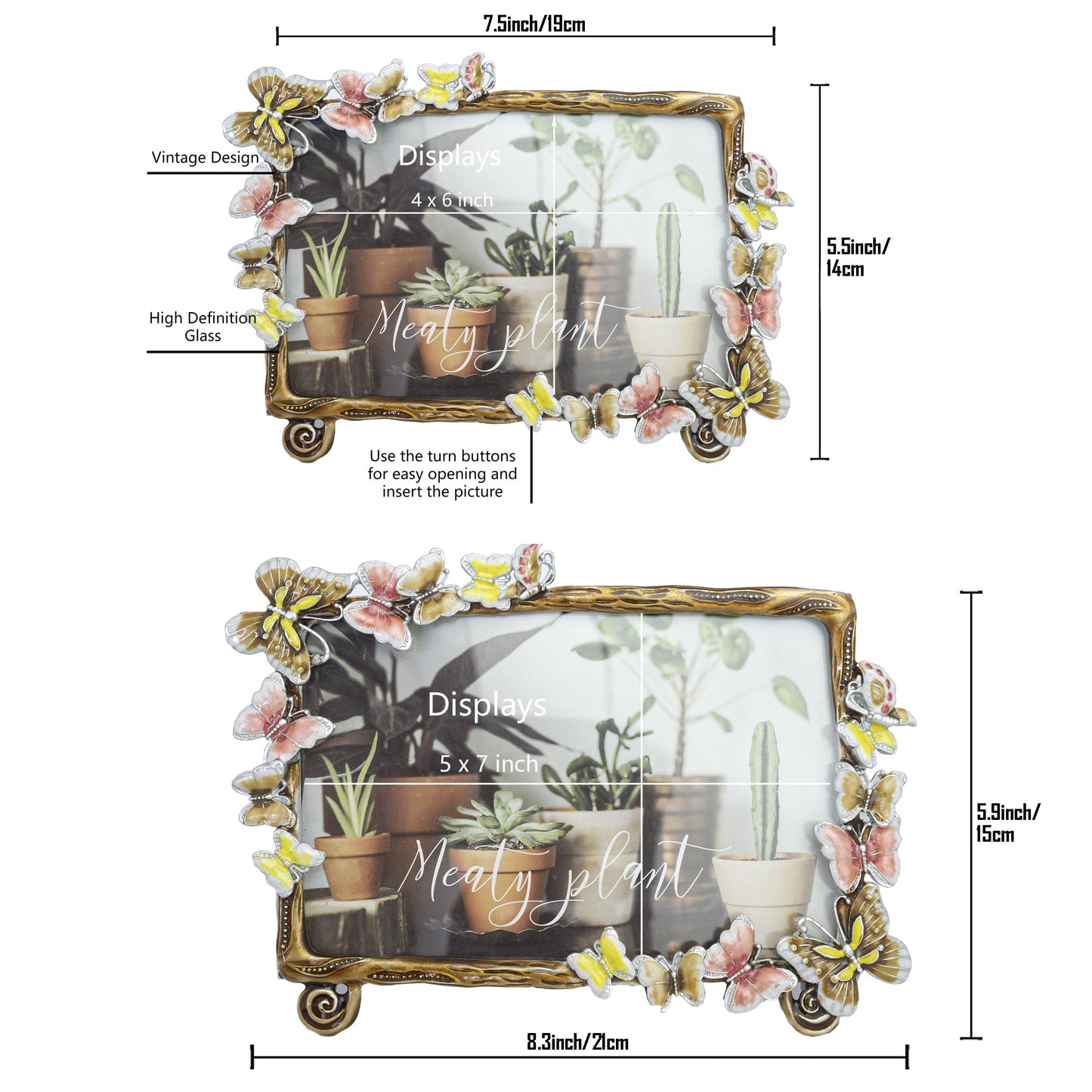 Tricune Floral Picture Frame Display Photo 4x6 Photo Frame Made of Metal and High Definition Glass for Table Top Display Horizontal Vertical