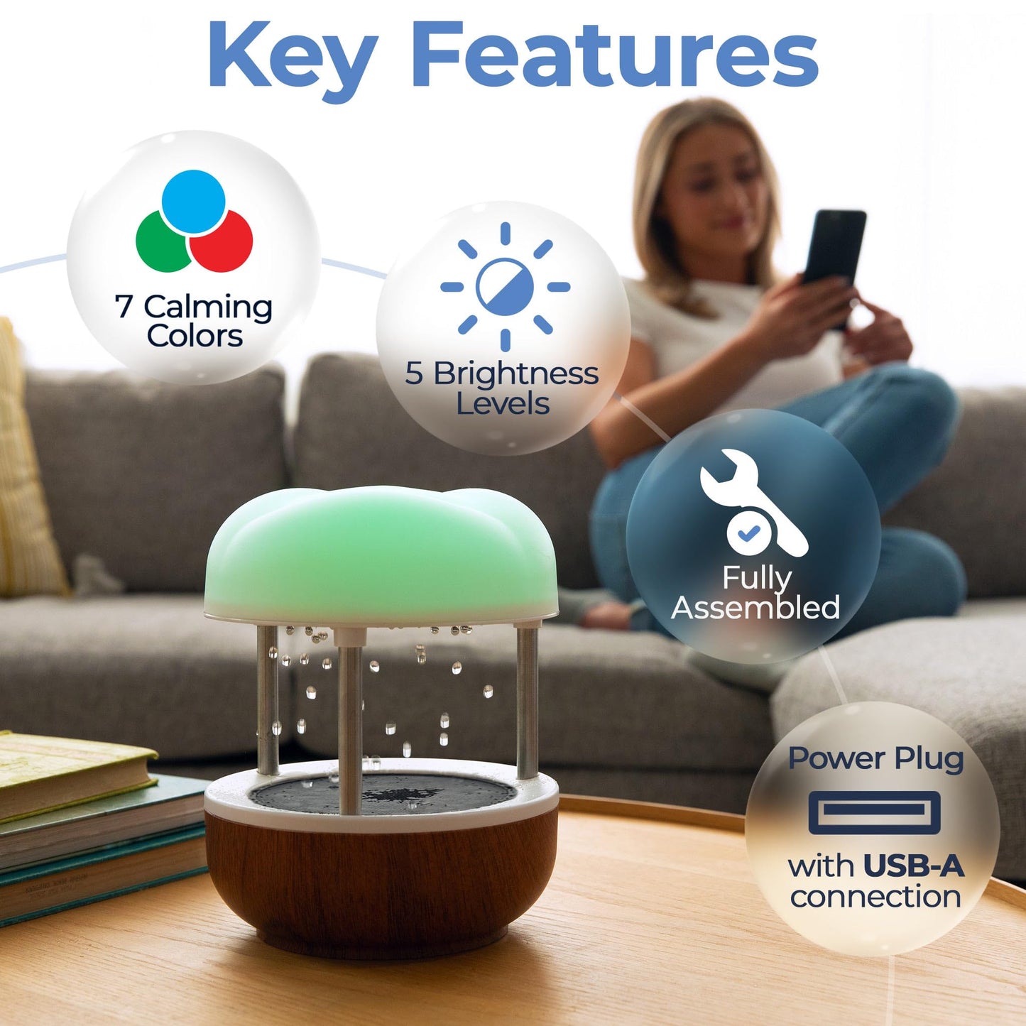 Mindsight ‘Calming Cloud’ Tabletop Water Fountain | Quiet Pump | Splash Resistant | Zen & Nature Décor | Promotes Focus, Stress Relief, Productivity, Sleep | Reminder to Pause & Reset | Desk Accessory