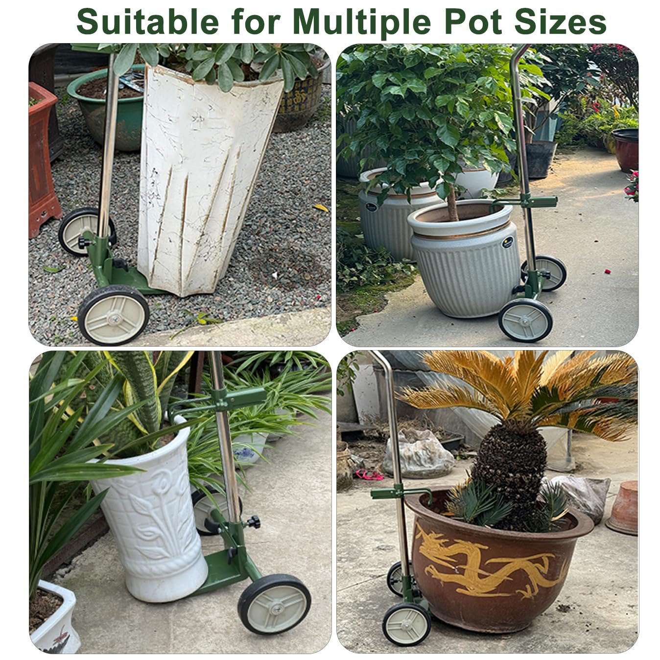 Hxgexin Heavy Duty Plant Mover with Wheels, Adjustable Pot Lifter Dolly for Large Potted Plants, Flat-Free Rubber Wheels, Ergonomic No-Lift Design, Steel Base, 220 LBS Capacity