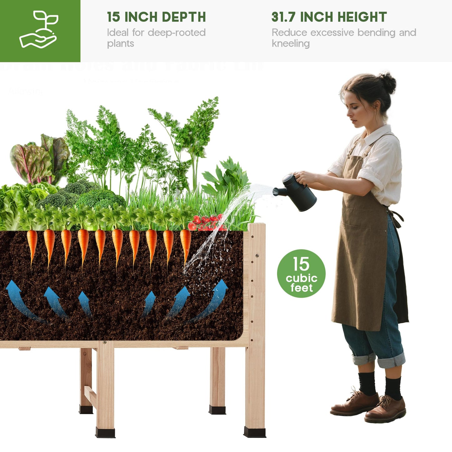 AMERLIFE 7x2 Ft Raised Garden Bed with Legs and Drainage Holes, 16 Inch Deep Elevated Wood Planter Box for Vegetables, Flowers, Herbs, Balcony, Patio, Backyard