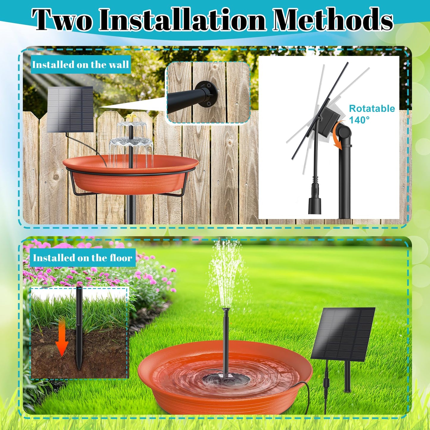 Bird Bath Solar Fountain Pump, Water Pump Set Solar Powered Waterfall Featur, DIY Solar Fountain Detachable and Suitable for Birdbath Garden Decoration Outdoor Bird Feeder (3-Tier)