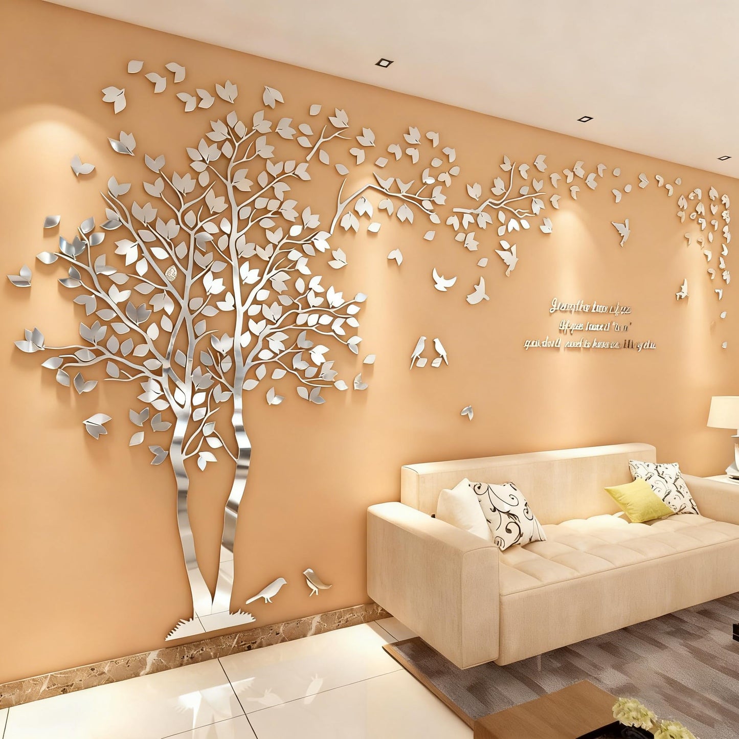 Family Tree Wall Decor Decals - DIY 3D Tree of Life Wall Art Large Decal Stickers Silver Decor Living Room Mural for Bedroom Hallway Home TV Background (Silver Left,M-98X51in)