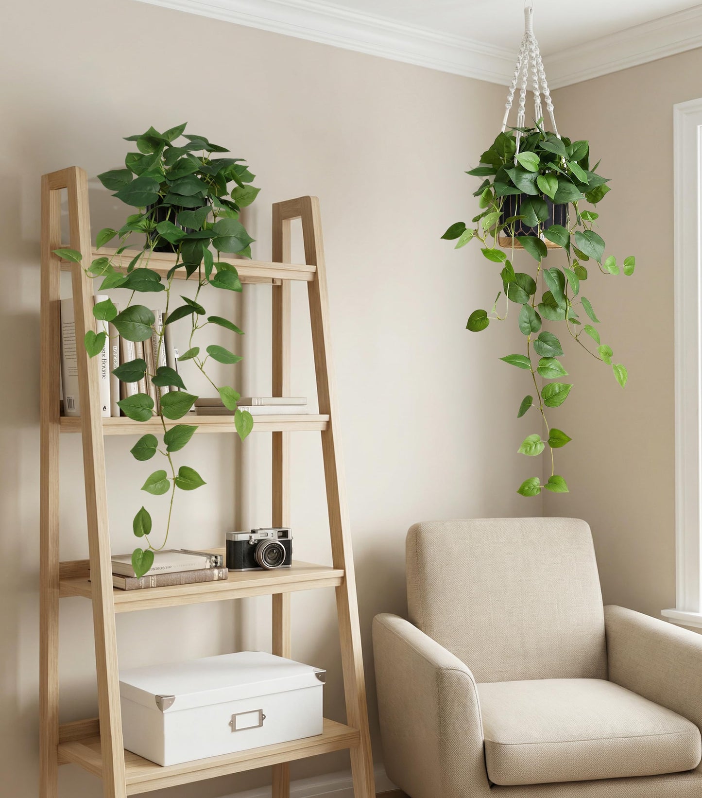 FancyPlus Fake Plants 2 Pcs Faux Pothos Plants Potted Indoor Artificial Hanging Plants Realistic Fake Greenery Table Desk Bathroom Office Bedroom Living Room Shelf Modern Farmhouse Decor Indoor