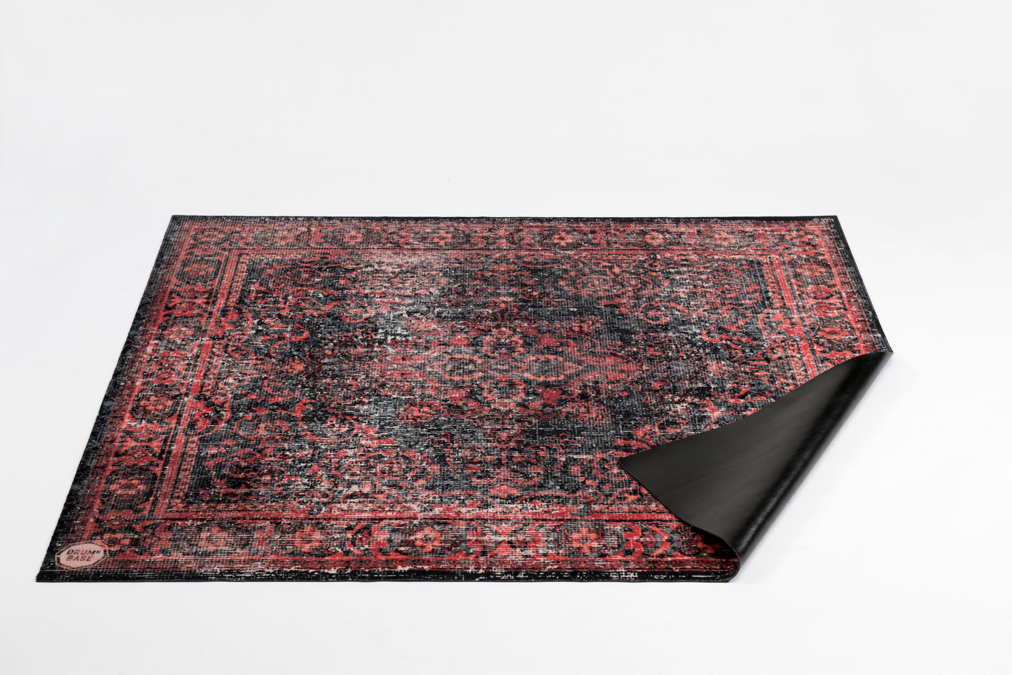 DRUMnBASE Vintage Persian Style Stage Rug, Non Slip Waterproof Rug for Stage or Studio Use to Reduce Vibrations, Black Red, 5.34 FT x 4.65 FT