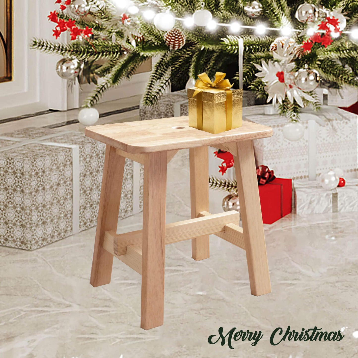 Lestar Wooden Stools,Rectangular Solid Wood Stool, Small Wood Stool 18" Height for Living Room, Kitchen, Bathroom