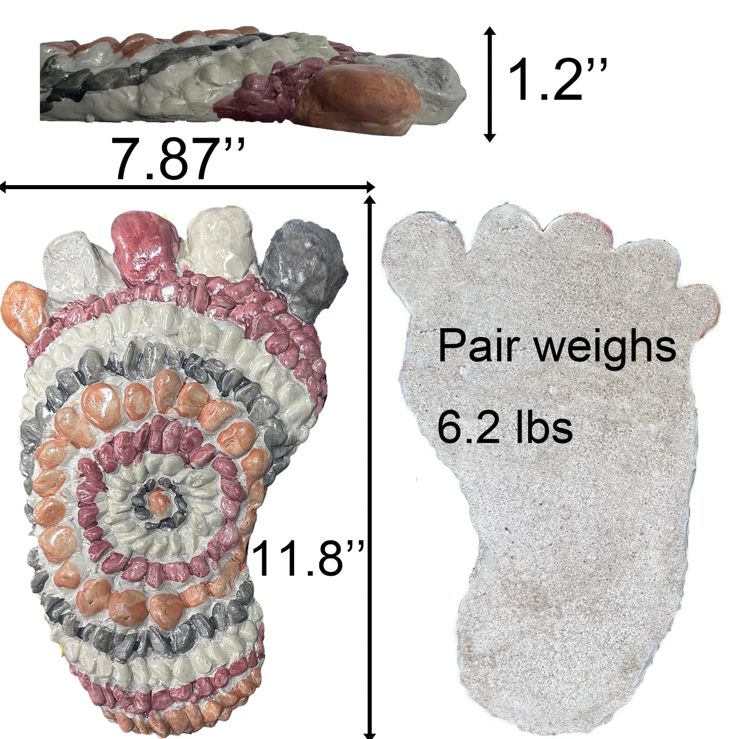 Garden Path Paved with River Pebbles -Footprint Stepping Stones -Garden, Terrace, Garden or Sidewalk Horticultural Design Decorative Stones-Fake Pebbles Children's Stepping Stones (2-piece Set) # A