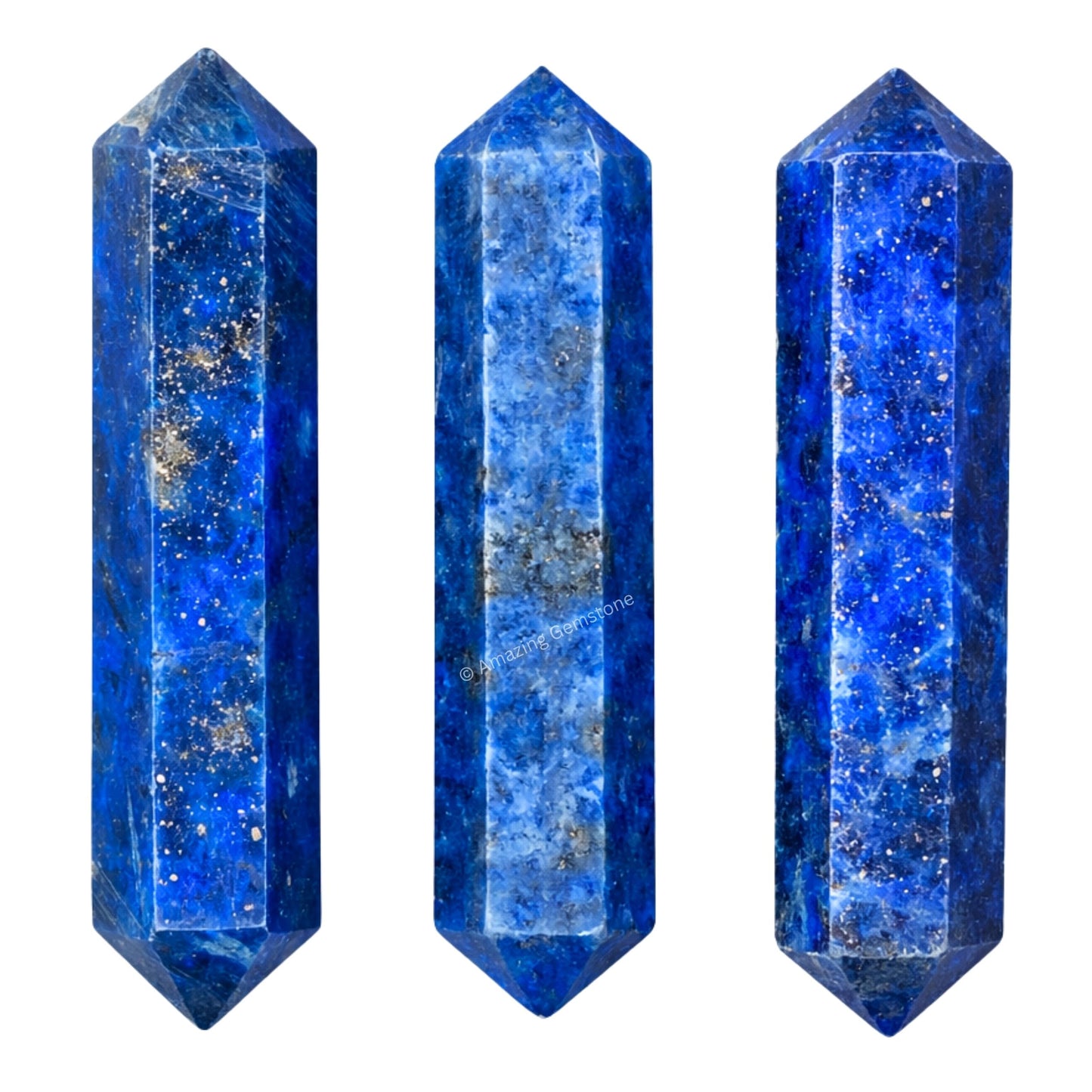 Amazing Gemstone Lapis Lazuli Crystal Points Bulk Healing Crystals & Stones - Pack of 3 Double Terminated Healing Wand Point Bulk Crystals for Crafts, Crystal Grid, DIY Work - Premium Crystals