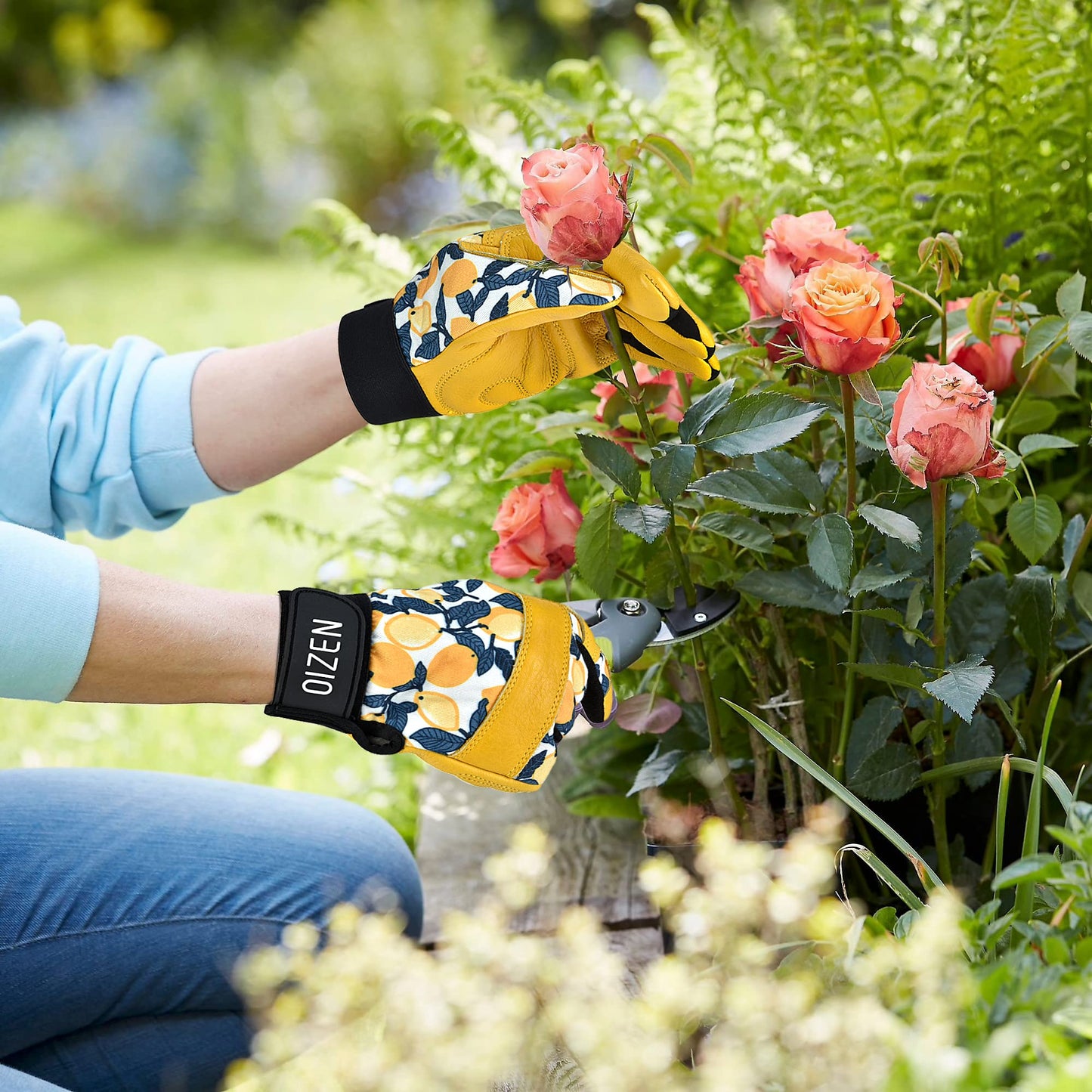 OIZEN Cowhide Leather Thorn Proof & Puncture Resistant Gardening Gloves for Women and Men, Touchscreen Compatible Working Gloves for Weeding, Digging, Planting, Gardening Gifts for Women, Size Medium