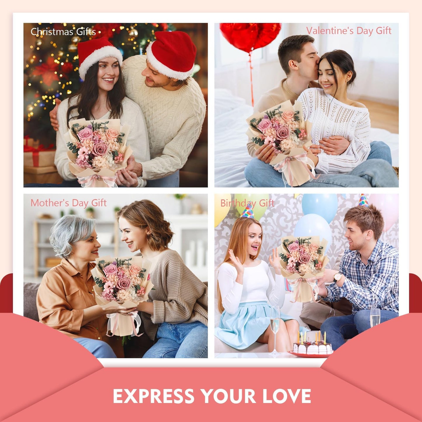 Flowers for Delivery Prime Preserved Flowers Bouquet That Last 3-5 Years Real Forever Roses Bouquet for Mom Mother Women Wife Girlfriend Anniversary Birthday Valentines Day Gifts for Her(Pink)