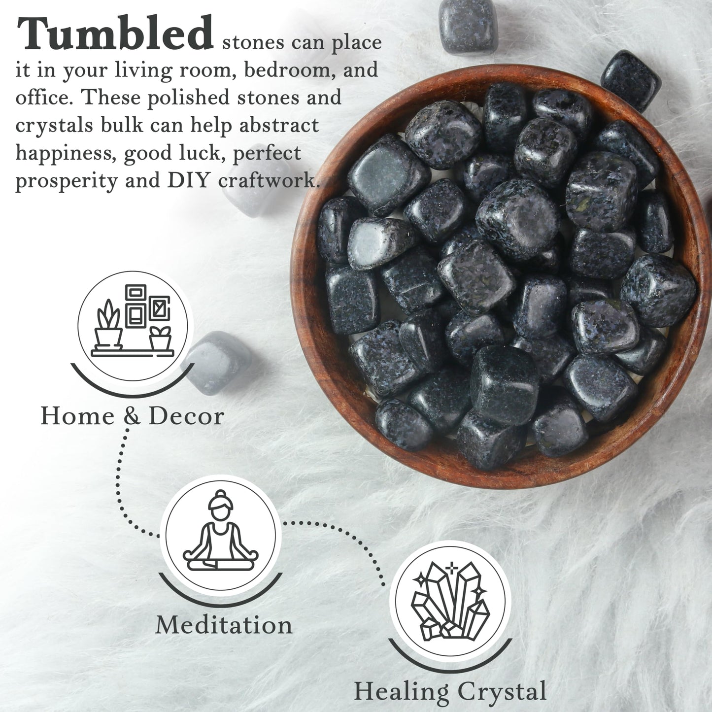 "Crocon 1LB Indigo Gabbro Tumbled Stones and Crystals bulk 2000+ Carats Natural Crystal Kit for Reiki Healing Crystal Polished, Tumble Stones, Chakra Balancing, Reiki Gift, Home Decor Size : 2025 mm"