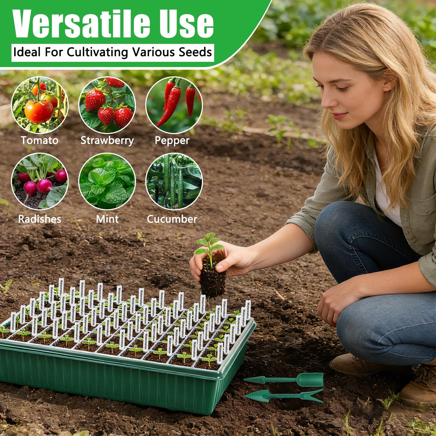 SprintGy 2 Set 120-Cell Seed Starter Tray with Grow Light, Self-Watering Seed Starter Kit with Humidity Dome, Adjustable Brightness Timed Seedling Starter Plant Germination Trays Indoor