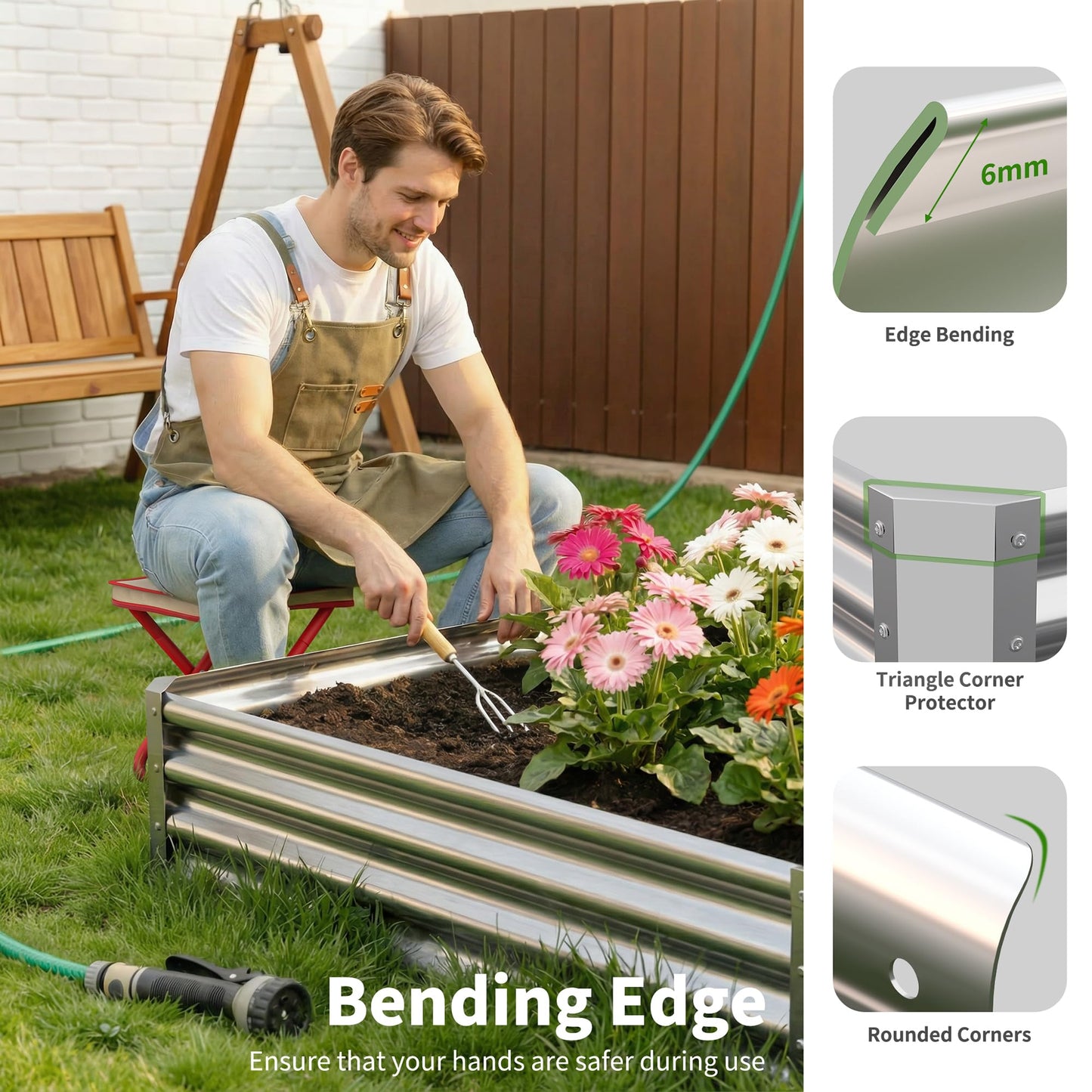 Anmiro Galvanized Raised Garden Bed,Outdoor Planter Box Metal Patio Kit Planting Bed for Vegetables Flowers Herb (Galvanized, 8x4x1ft-2p)