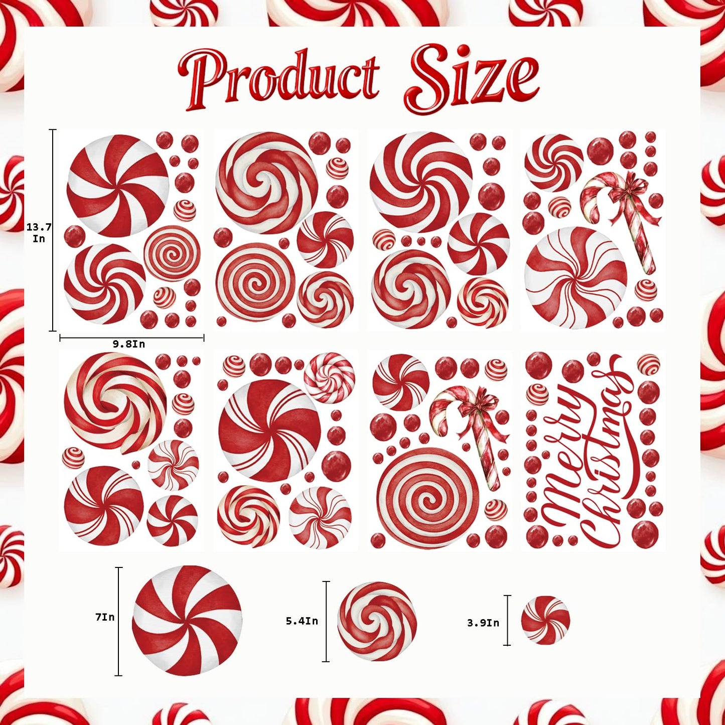 8 Sheet Christmas Wall Decorations Christmas Wall Stickers Retro Floor Decals Peppermint Candy Cane Stickers Decor Xmas Candy Stickers