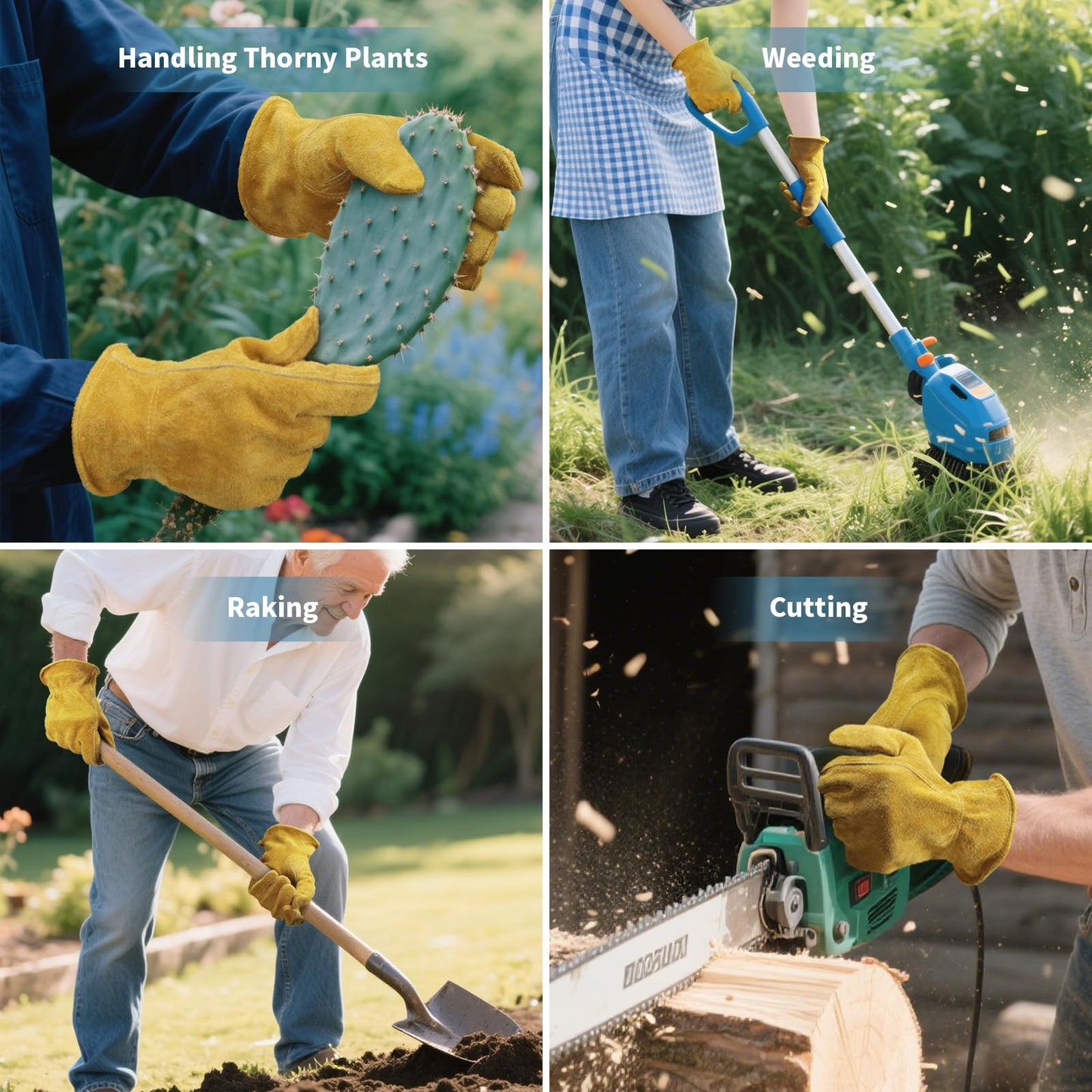 Leather Gardening Gloves for Men Women: Thorn Proof Cowhide Work Gloves with Reinforced Palm, Puncture Resistant Breathable Durable for Yard Work Rose Pruning, Farming, Construction Heavy Duty