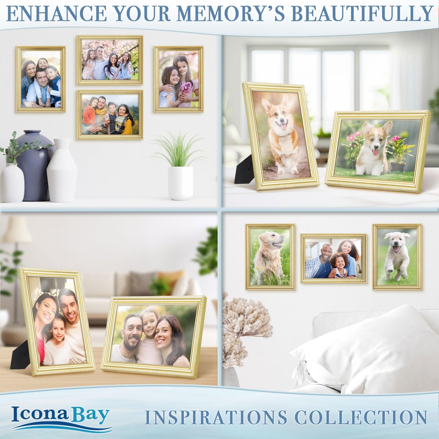 Icona Bay 5x7 Gold Picture Frame Beautifully Detailed Molding, Contemporary Picture Frame Set, Wall Mount or Table Top, Inspirations Collection