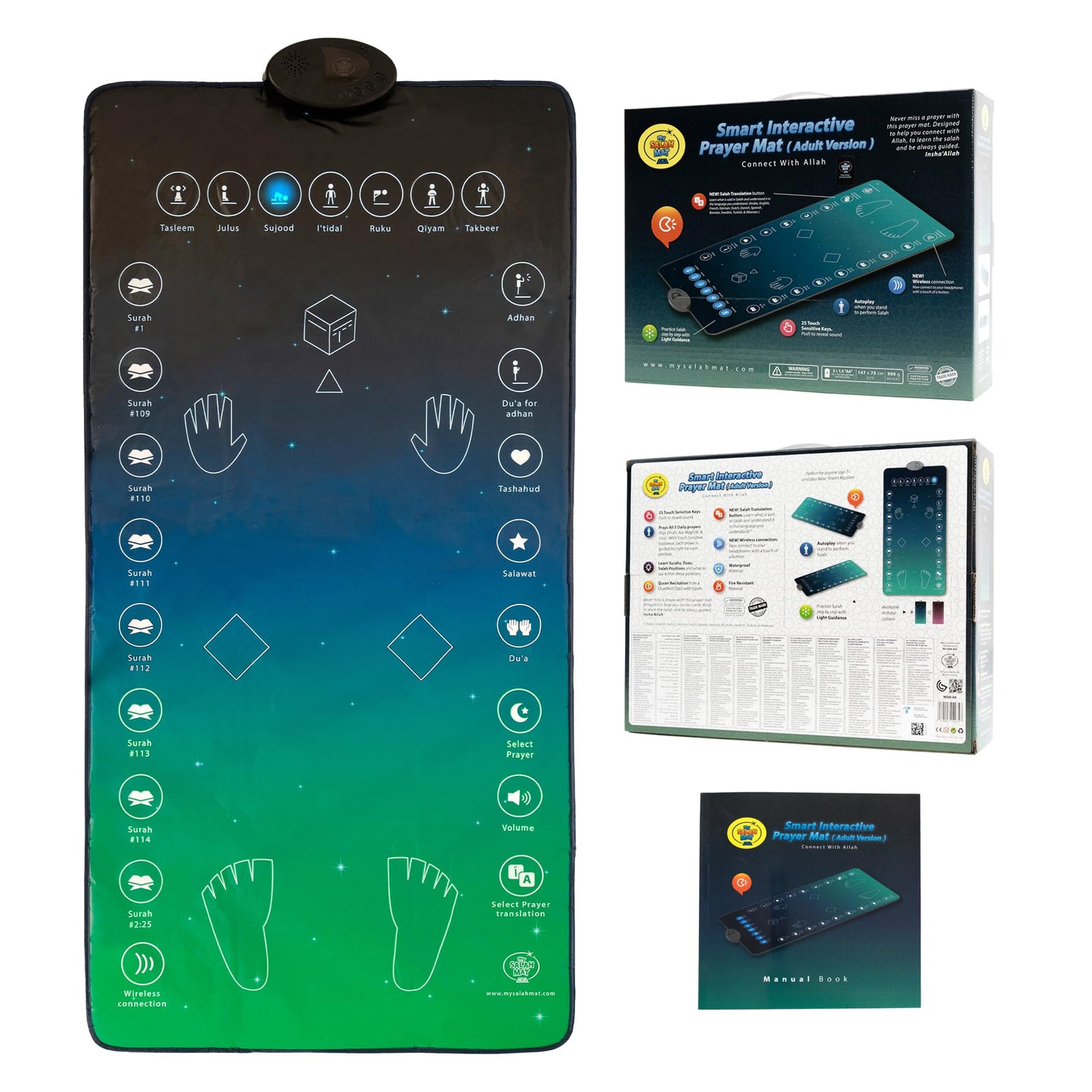 My Salah Mat for Adults - Smart Interactive Prayer Mat for Adults & Reverts Learning Surahs, Salah, Duas, & More - Muslim Prayer Rug with 25 Touch Keys, Padded Prayer Mat Layer, & Speaker for Ages 8+