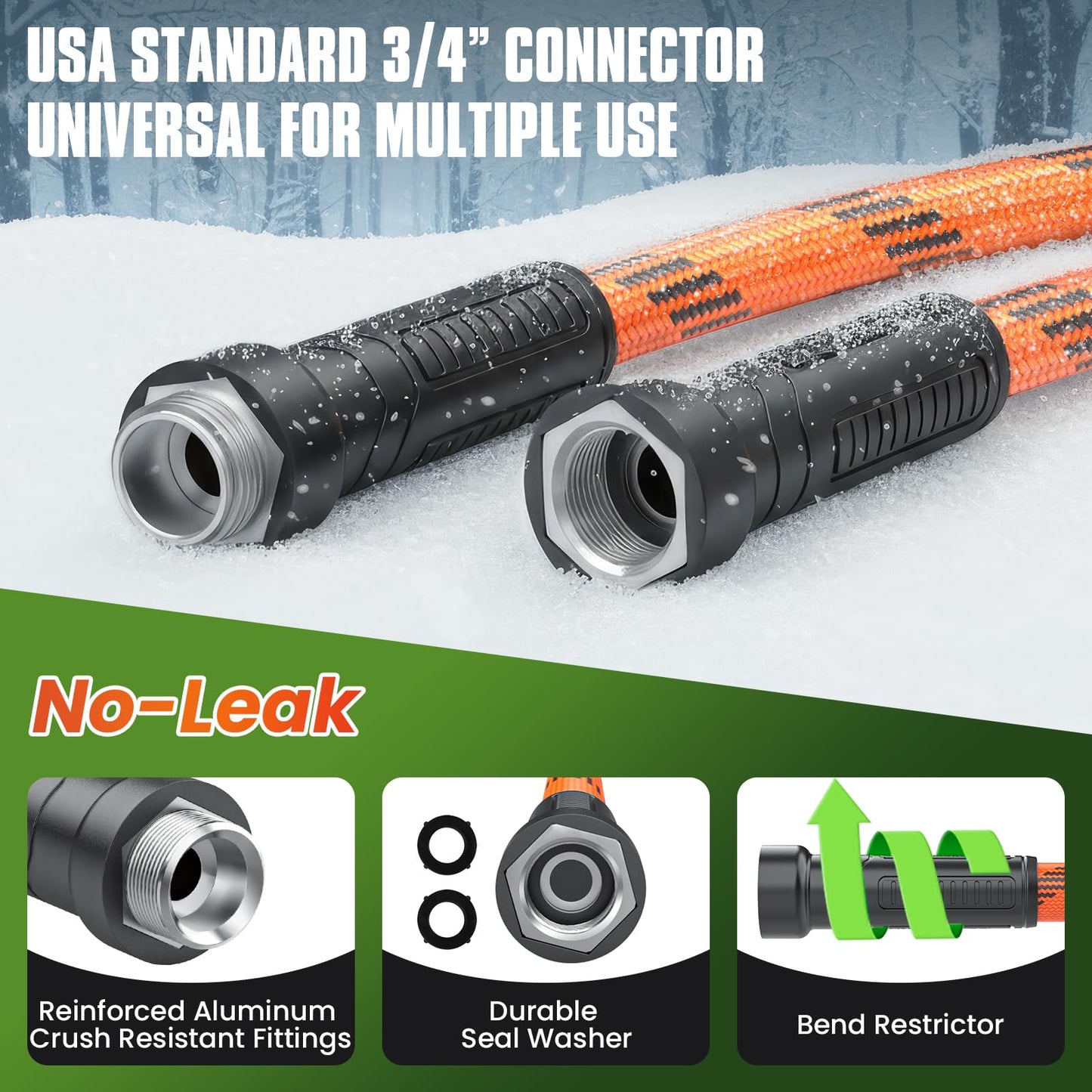 PLYPLYE Flexible Garden Hose 50 ft, Non-Expanding Lightweight Water Hose, with 10 Pattern Sprayer, All Weather, Durable, Kink and Abrasion-Resistant, Leak-Free, Orange