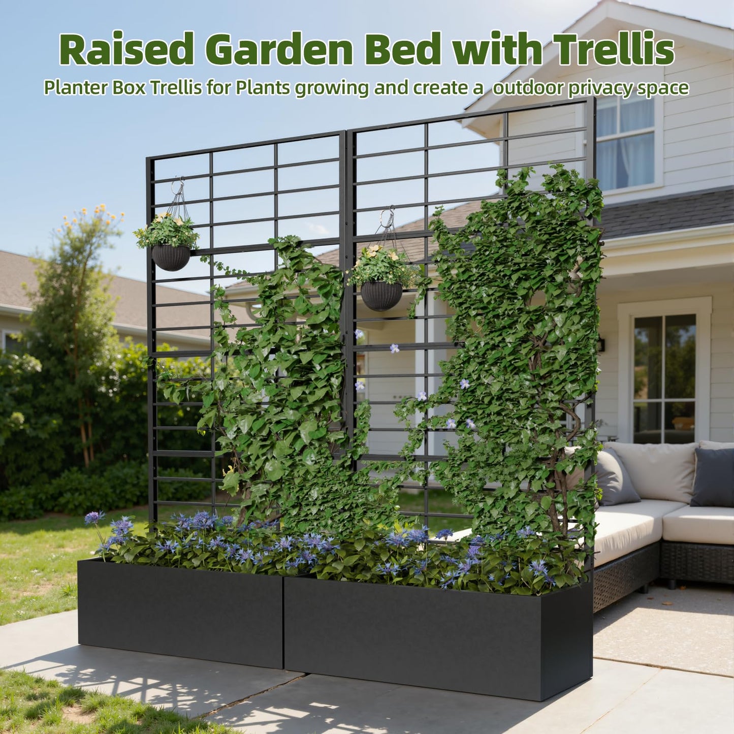 Trygoal Metal Planter Box with Trellis, 35" Lx15.7 Wx70.8 H Metal Raised Garden Bed with Trellis and Drainage Holes, Outdoor Standing Flower Bed for Climbing Plants,Vegetables,Vines, 2PCS