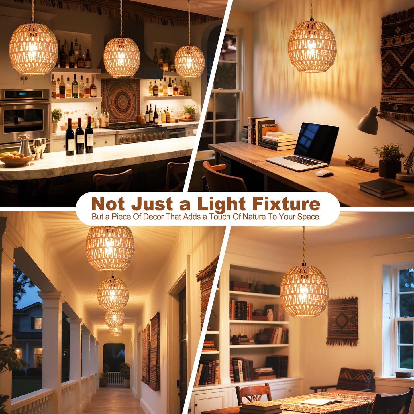 Maliralt Hanging Lamps Rattan Pendant Light Hanging Lights 16.4ft Plug in Cord Pendant Light Fixture Plug Into Wall Outlet Pendant Lighting with On Off Switch for Bedroom Living (Egg Shade)