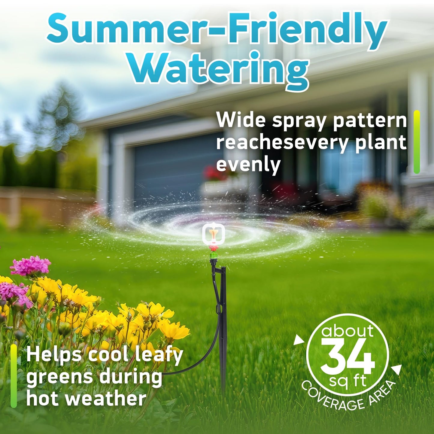 HIRALIY 360° Micro-Spray Garden Irrigation System 100FT, New Garden Watering System, Saving Water Automatic Irrigation Equipment for Patio Lawn